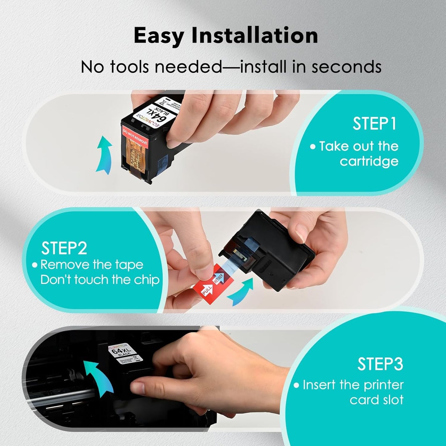 Remanufactured 64XL Ink Cartridges Black/Color Replacement for HP 64XL Ink Cartridge Combo Pack HP Ink 64 for Envy 7855 7858 7155 7800 6252 6255 7100 7164 7200e 7955e 7900e Tango X Printer