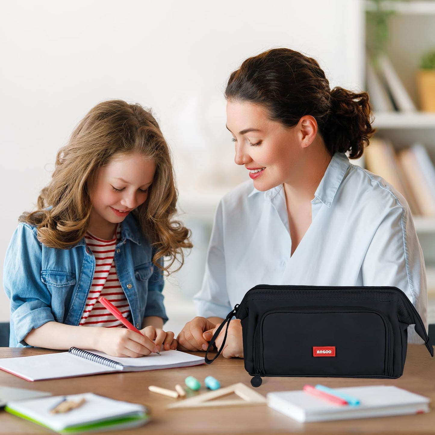 Pencil Case Pouch Large Capacity with Compartments, Pencil Case Pouch Bag with Zipper Handle for Teen Girls Boys Adults Women Men, Portable Pen Bag Stationery Organizer for Office School Travel, Black