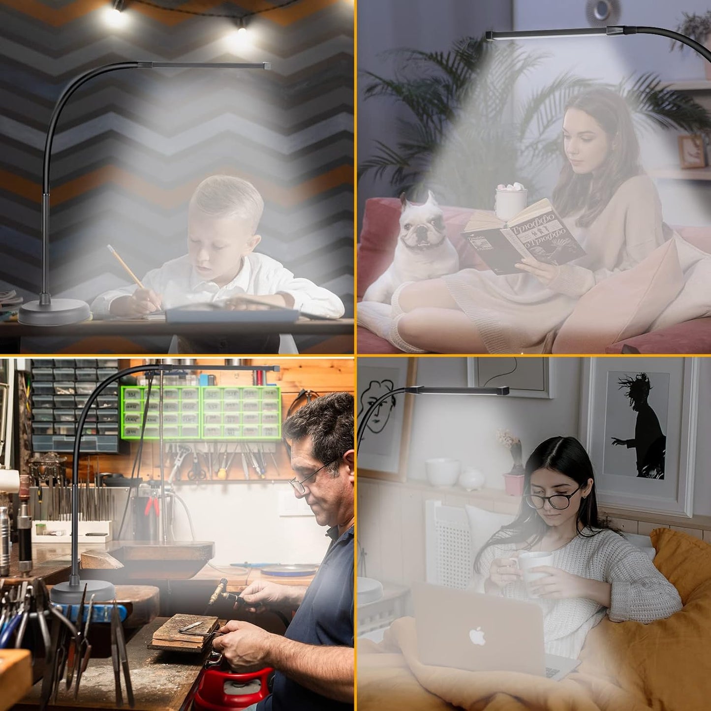 LED Desk Lamp, Swing Arm Architect Task Lamp with Long Flexible Gooseneck, 3 Color Modes, and USB Adapter, Dimmable Desk Light for Home/Office/Drafting/Reading/Piano