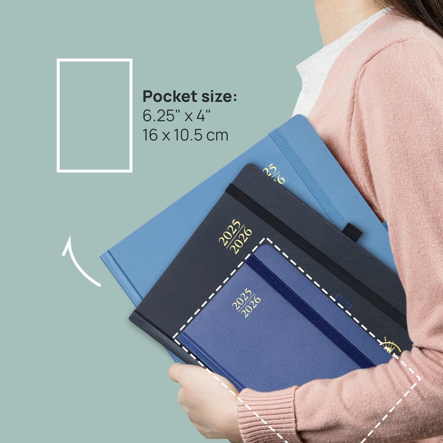 POPRUN Pocket Planner 2025-2026, (Purse Size 4''x 6.25'' Hard Cover) Academic Year Calendar Daily Weekly and Monthly (July 25-June 26) with Hourly Time Slots, 100 GSM Paper - Light Yellow