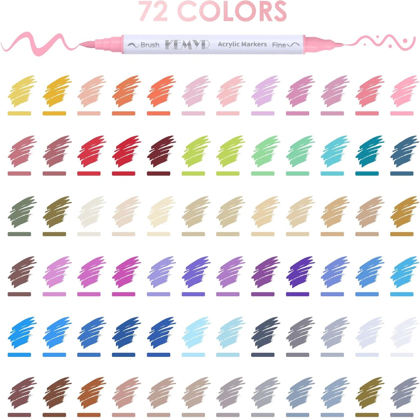 72 Colors Brush & Fine Tip Acrylic Paint Pens, Dual Tip Acrylic Paint Markers for Paper, Wood, Canvas, Stone, Rock, Glass, Fabric, DIY, Ceramic, Art Supplies for Kids and Adults Drawing