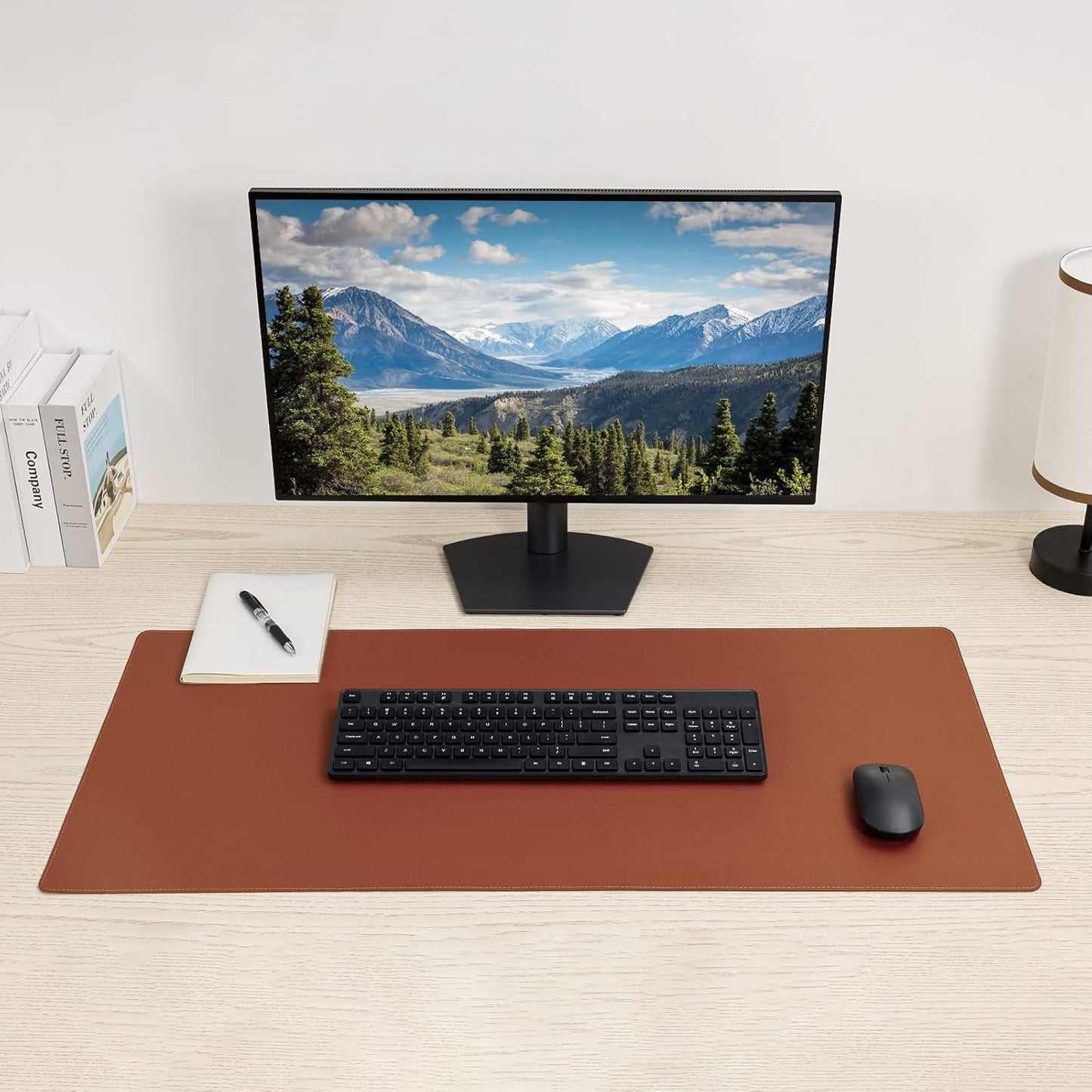 Desk Pad Blotter,Wolaile 36x17 in Large PU Leather Mouse Pad,Waterproof Non-Slip Writing Desktop Protector Mat,Office Desk Accessory,Brown