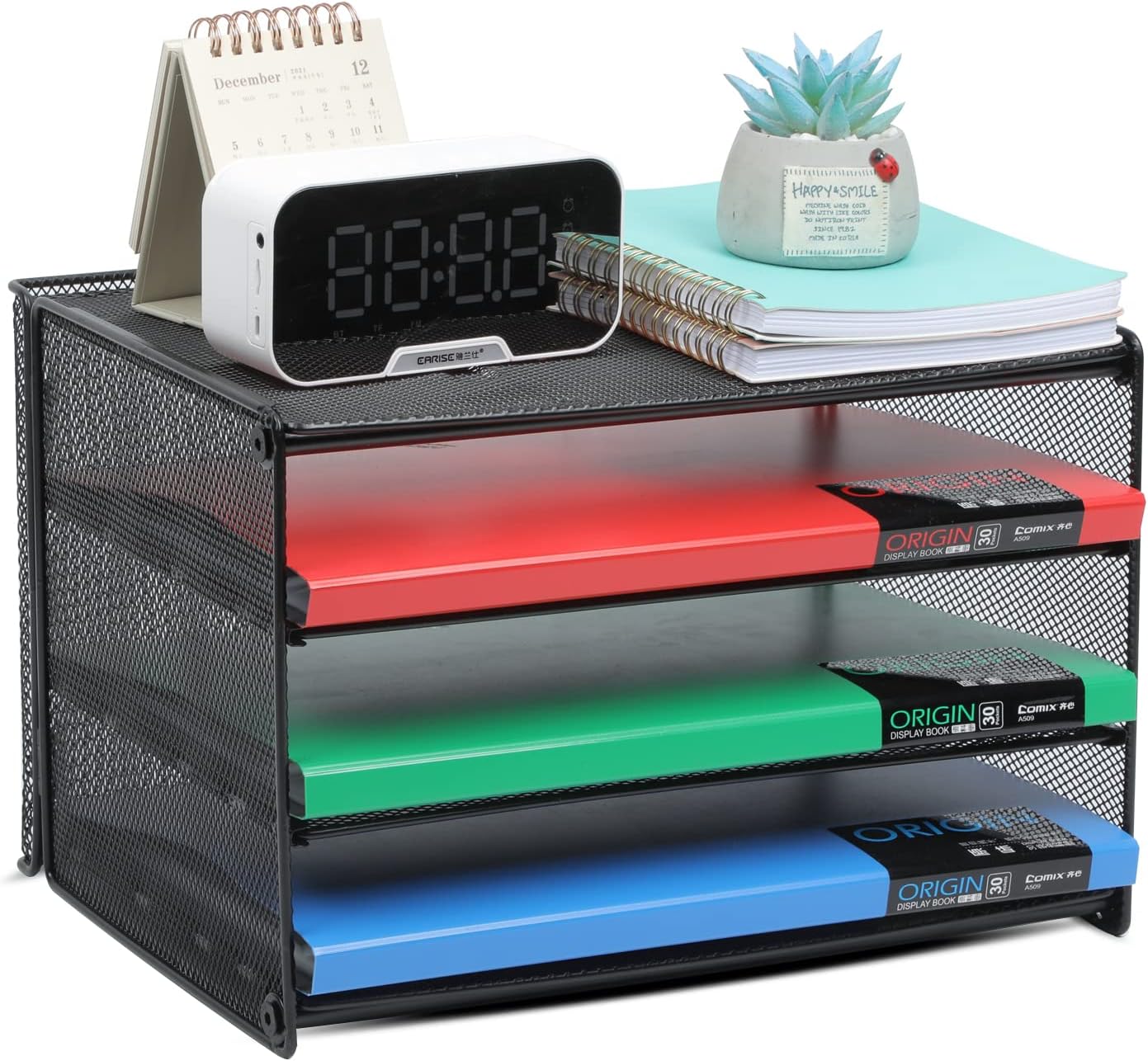 Samstar 2 Pack Paper Letter Tray, 3-Tier Desk File Organizer Paper Sorter Letter Shelf Rack, Mesh Made,Black