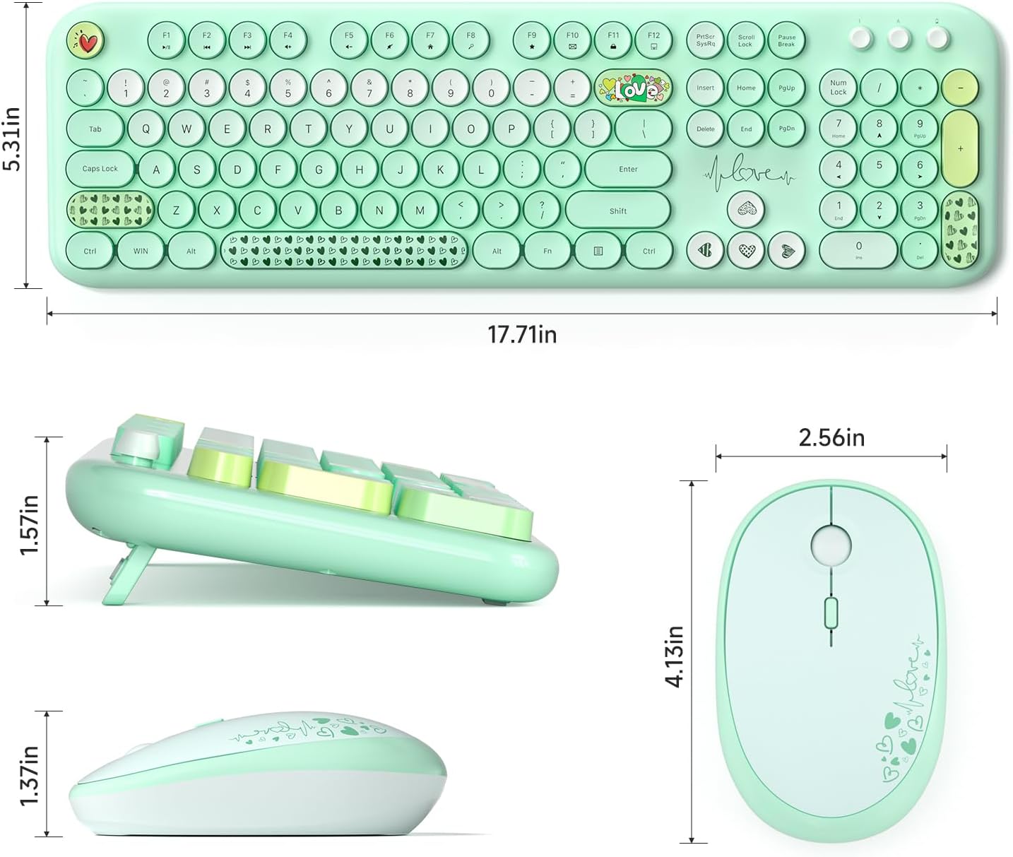 MOFII Wireless Keyboard and Mouse Combo, Full Size 2.4G Plug and Play Typewriter Retro Round Computer Keyboard and Mouse Set for Windows, Computer, Desktop, PC, Notebook - (Green Colorful)