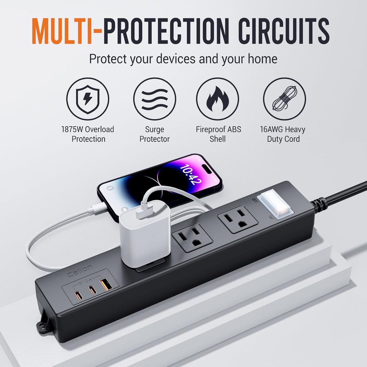 USB Outdoor Power Strip Weatherproof, Waterproof Surge Protector with 3 Wide Outlet with 3 USB Ports, Shockproof Overload Protection,15FT Extension Cord for Outside Decorations,Christmas Lights,Patio