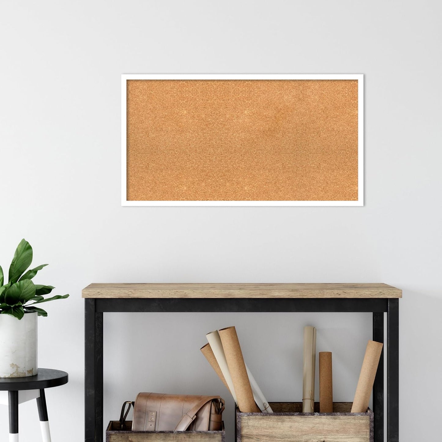 Amanti Art Natural Cork Board for Wall, 19x35 Vision Board with White Frame, Large Corkboard Office Decor for Home Organization, Modern Corkboard Pinboard to Display Items for Home Organization in