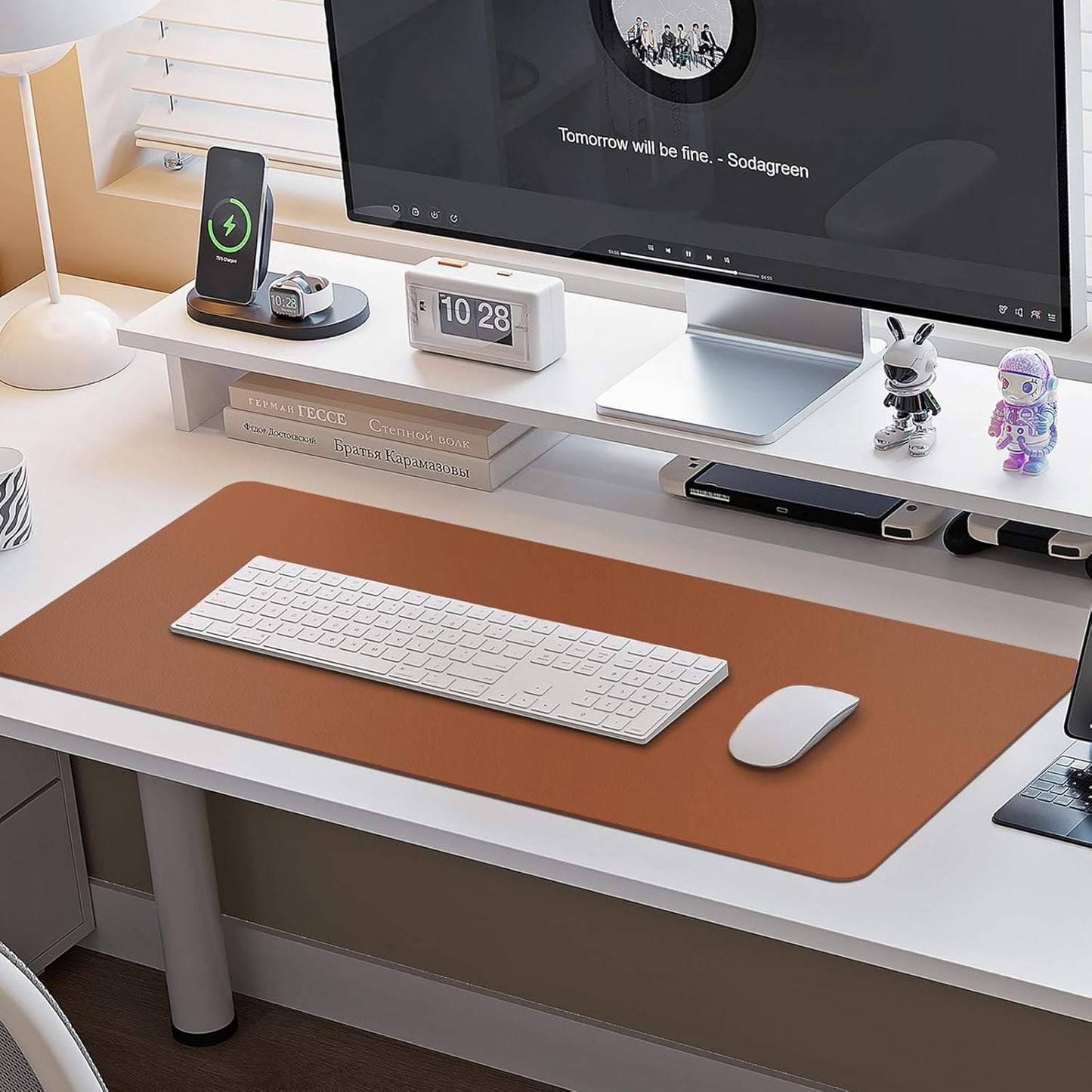 Boutilon Leather Desk Pad Protector,Non-Slip Mouse Pad,Laptop Desk Pad,Office Mouse Mat,Waterproof Leather Desk Blotter,Desk Writing Pad for Office and Home (L-Brown,35"x 17")