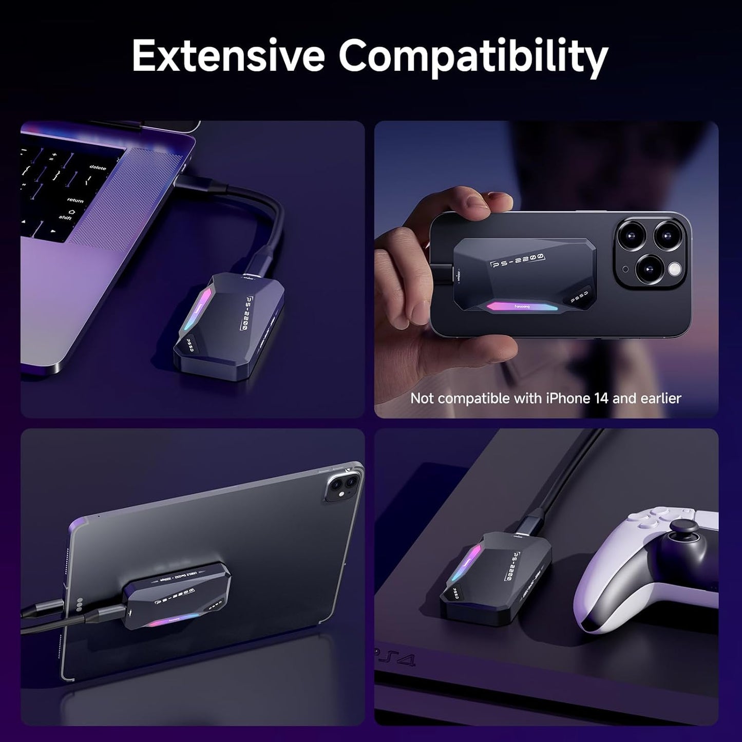 1TB Magnetic Portable SSD,2050MB/s Type-C USB 3.2 Gen 2x2 External SSD,4K ProRes Record and Store,Aluminum alloy,RGB Touch Lighting,External Solid State Drives for iPhone15/16/Android/PC/Mac -PS2200