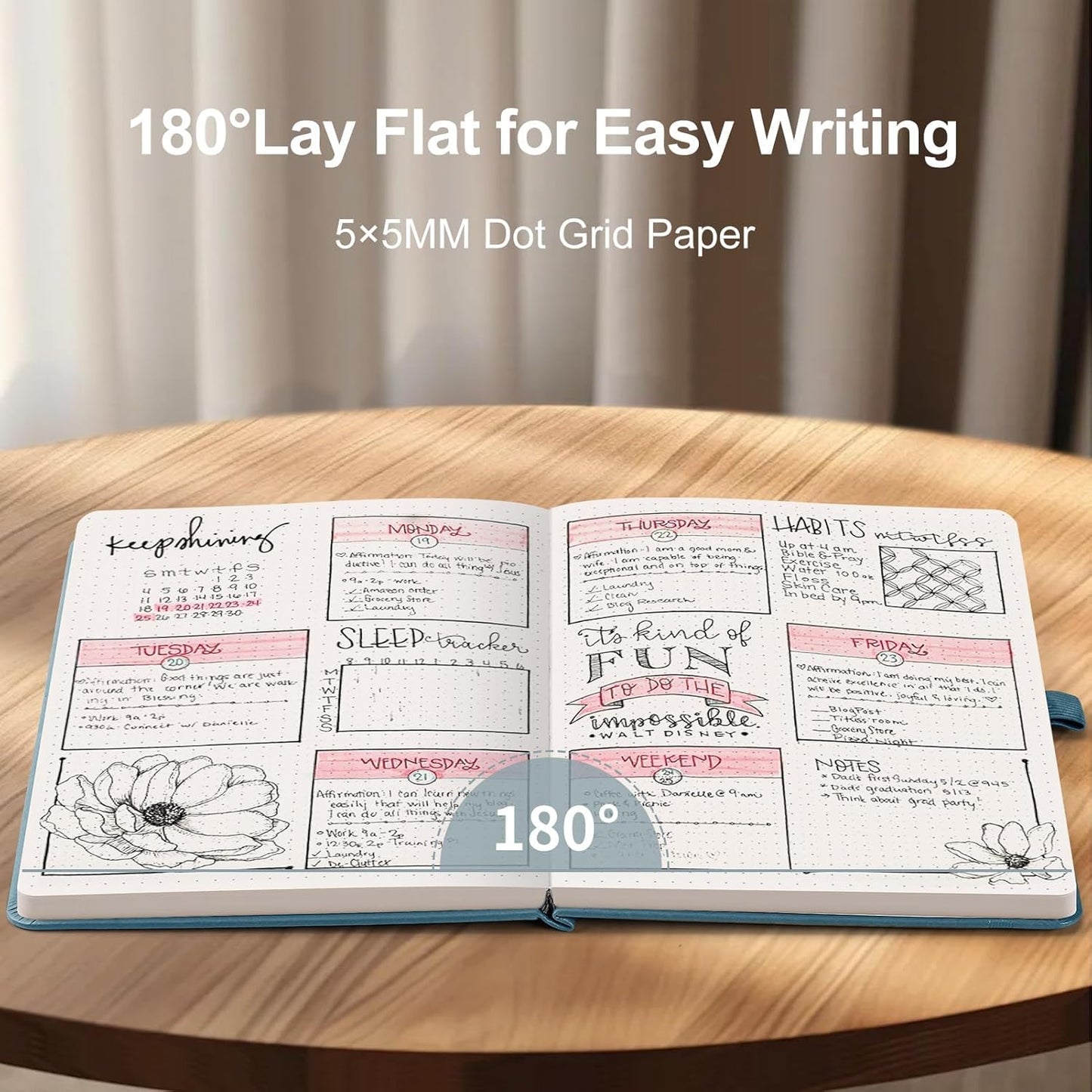 AHGXG Bullet Dotted Journal - Dot Grid Notebook Journal, 120 GSM Thick Acid-Free Paper, A5 Dotted Notebook 160 Pages, Leather Hardcover, Inner Pocket, Journal Stencil, 5.7'' × 8.3'' - Gray Blue