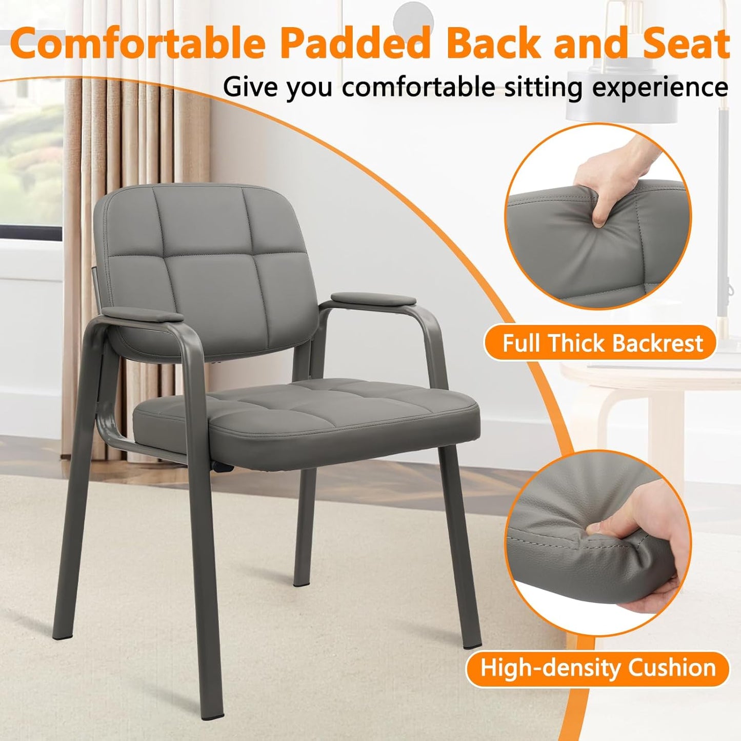 CLATINA Waiting Room Guest Chair with Bonded Leather Padded Arm Rest for Office Reception and Conference Desk(Grey 2 Pack)