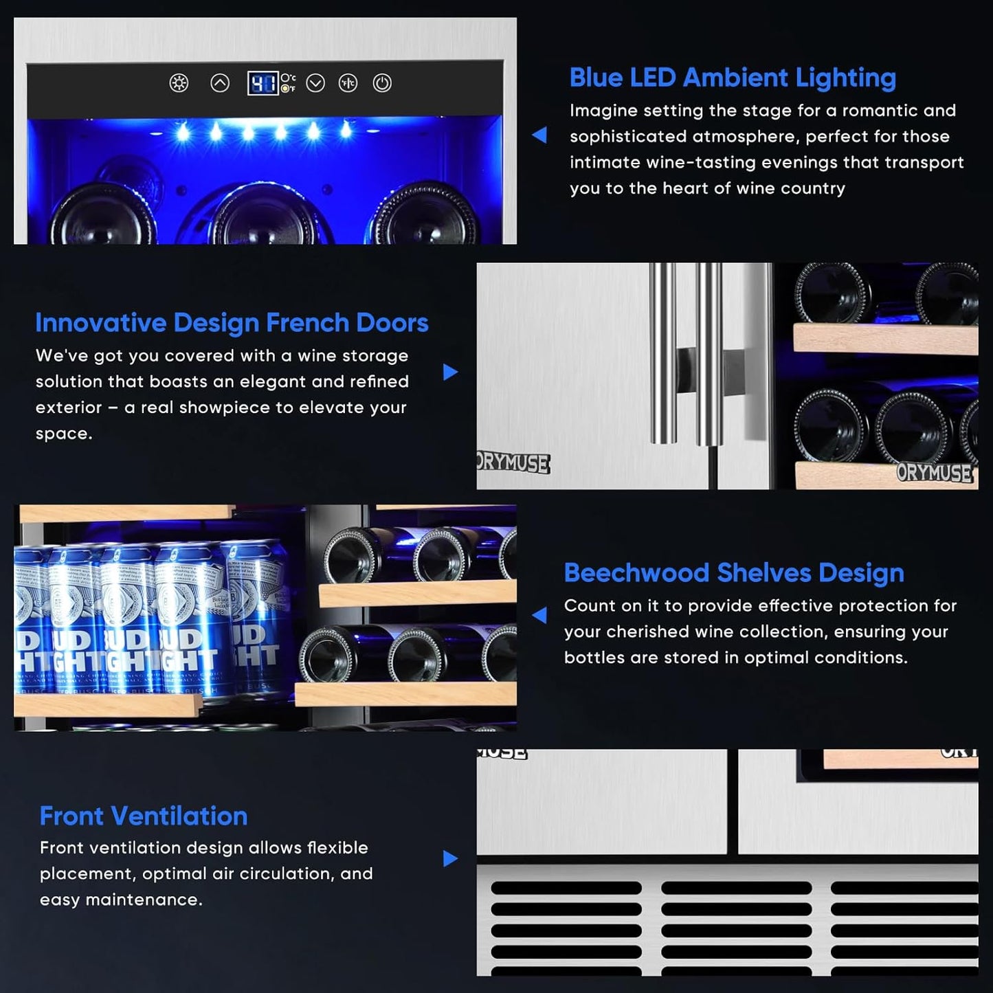 30" Stainless Steel Wine & Beverage Refrigerator - Dual Zone, Built-in/Freestanding with Upgraded Cooling - 30 Bottles & 110 Cans Capacity