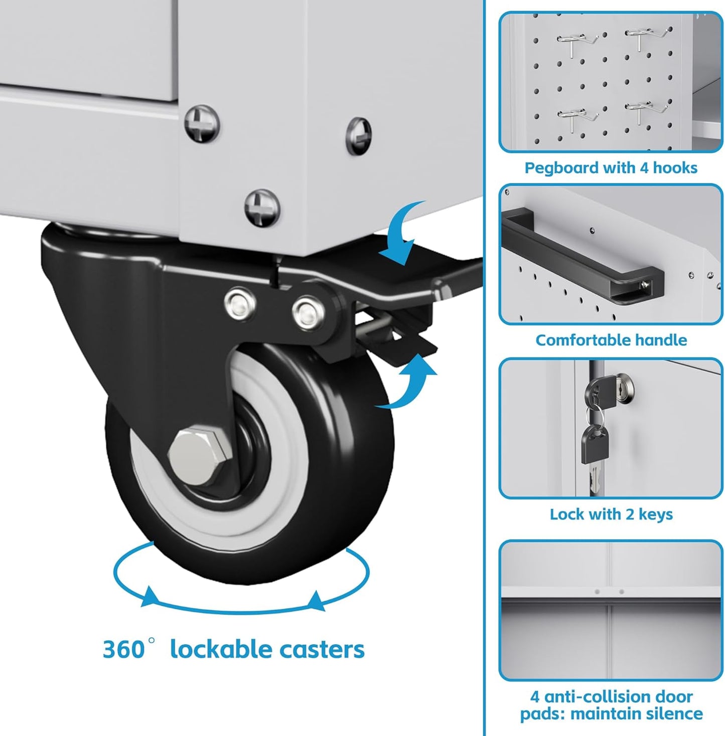 Aobabo 34.3" H Garage Storage Cabinet with Wheels,Lockable Metal Storage Cabinet with 2 Doors for Garage Home Office Storage,White,Assembly Required
