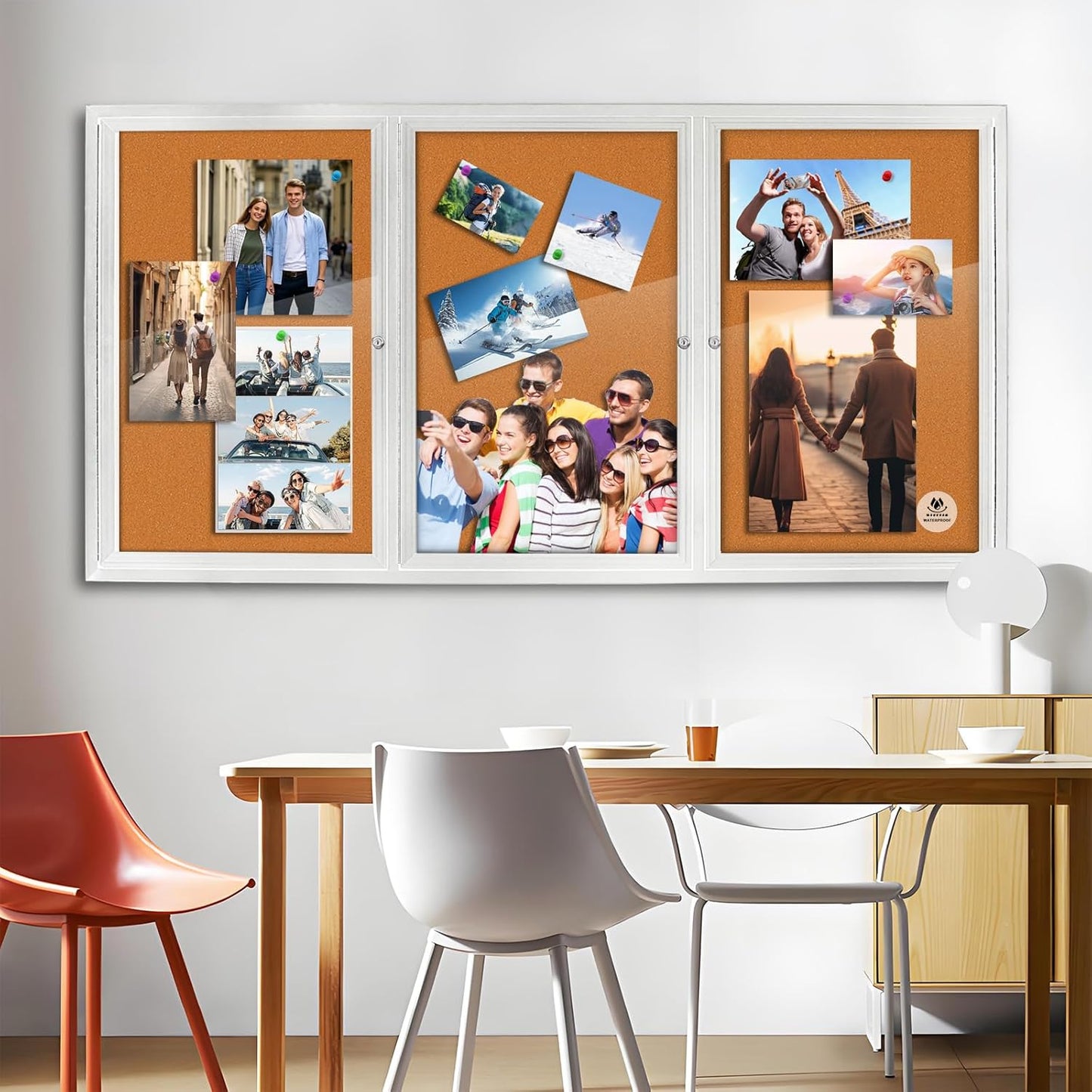 Lockable Outdoor Enclosed Bulletin Board, Weatherproof Cork Noticeboard with Locking Door, Wall-Mounted Aluminum Silver Framed Display Case for Messages,70x36 Inch