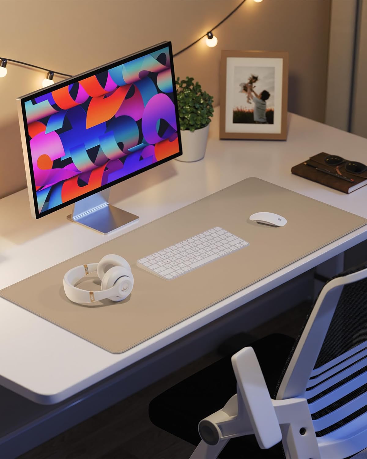 Leather Desk Pad Protector, Mouse Pad, Office Mat, Non-Slip PU Leather Blotter, Laptop Pad, Waterproof Writing Pad for Office and Home (Apricot, 31.5" x 15.7")