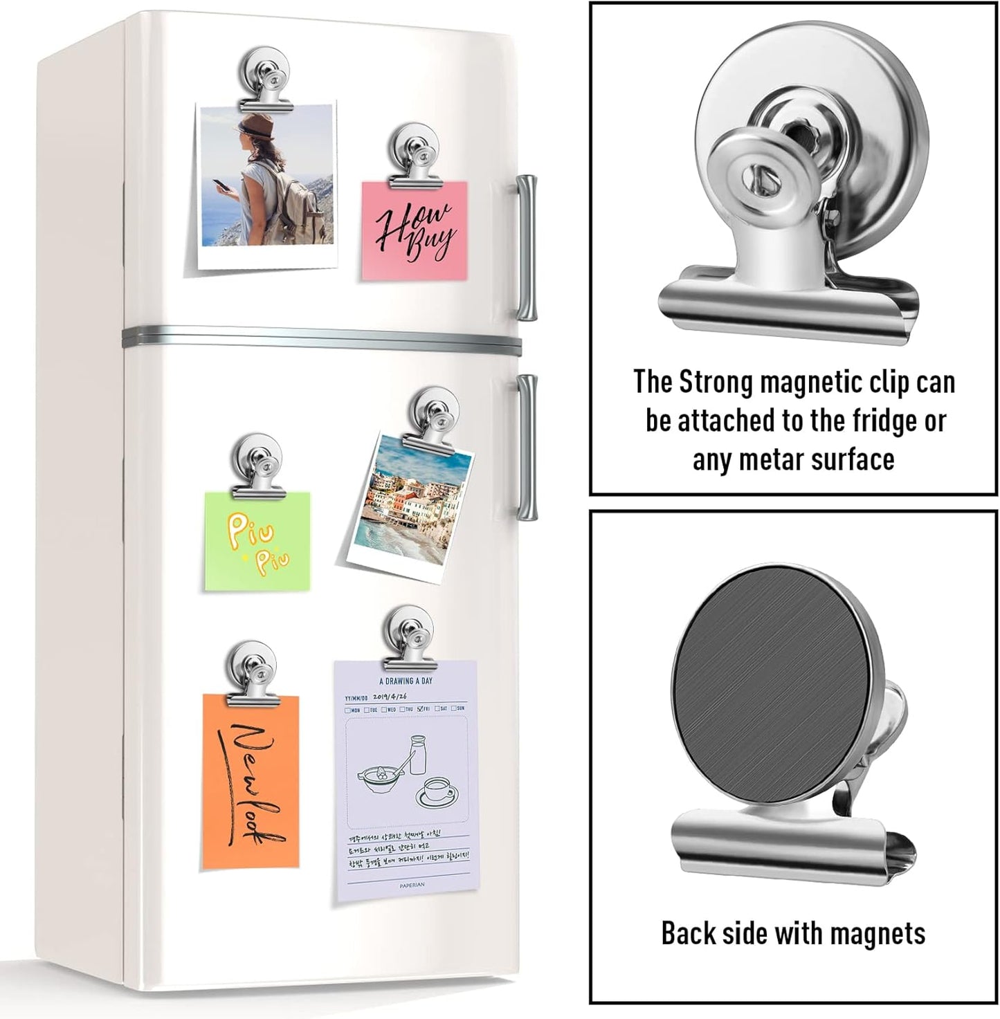 FINDMAG 12 Pack Magnetic Clips for Picture Hanging and Photo Display, Ideal for Fridge, Graduation Picture Display and Picture Holders, Strong Scratch-Free Magnet Clips for Kitchen, Office, Home