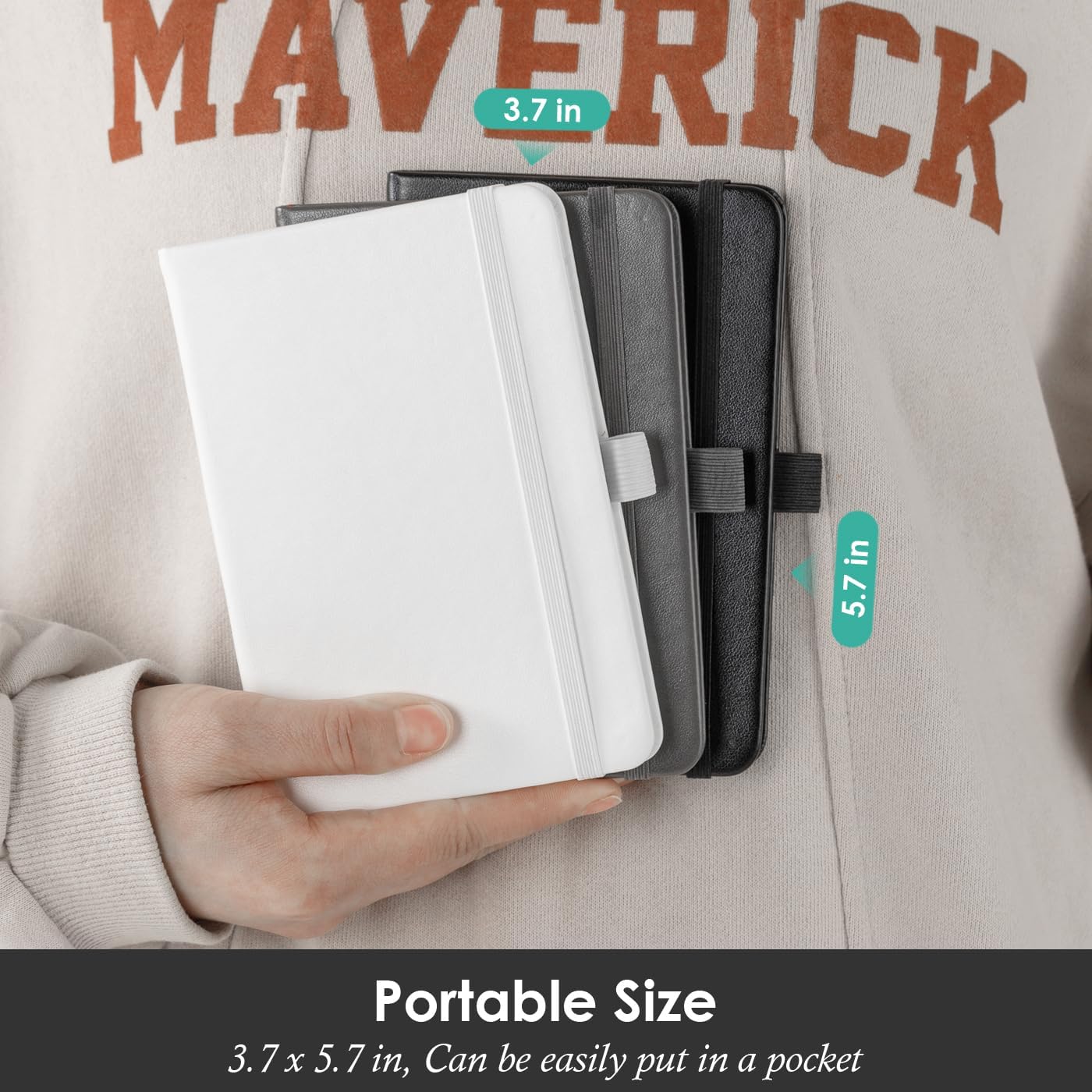 Small Notebook Pocket Size Journal 3.7" x 5.7", 3 Pack, (White, Grey, Black), 408 Pages, A6 Mini Notepad with Pen, Small Leather Note Book, 100GSM Lined paper, Hardcover