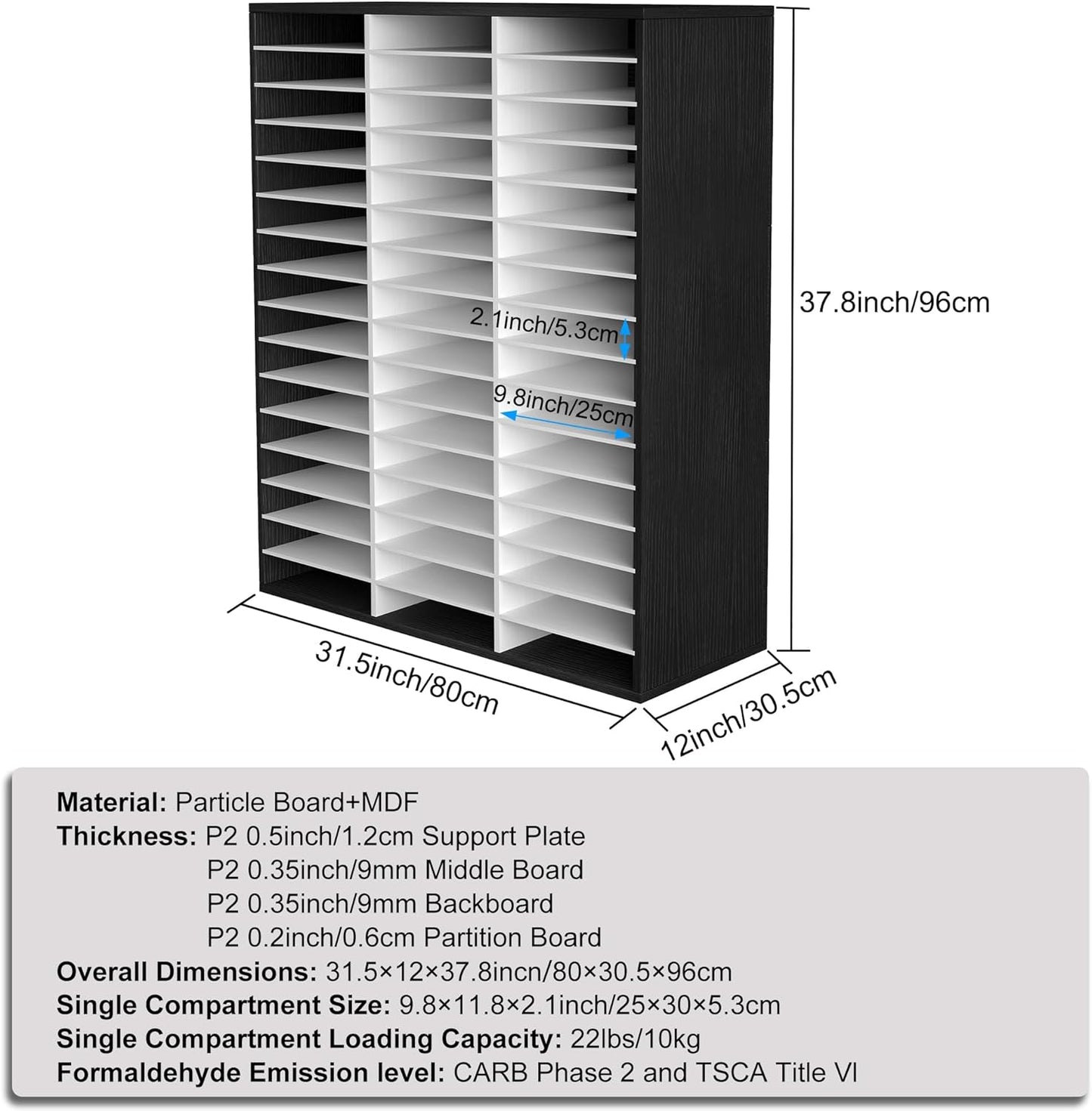 Mail Sorter Wood Literature Organizer, Student Mailbox for Classroom, Desktop Bill Paper sorter for Office Home School, 48 Compartments, White