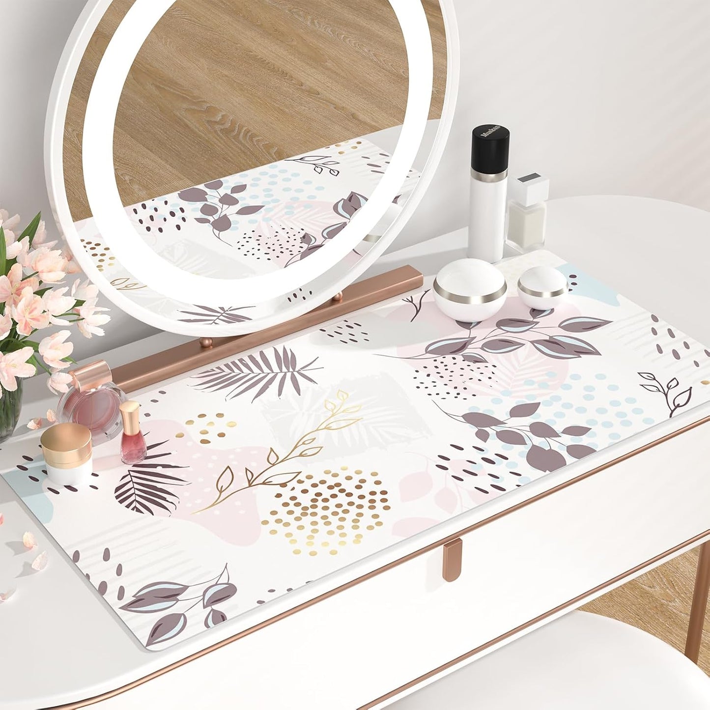 QIYI Large Mouse Pad, Extended Desk Mat for Desktop, PU Leather Waterproof Gaming Mousepad, Computer Desk Accessories Protector Writing Pads for School Office Home 31.5" x 15.7" - Abstract Leaves