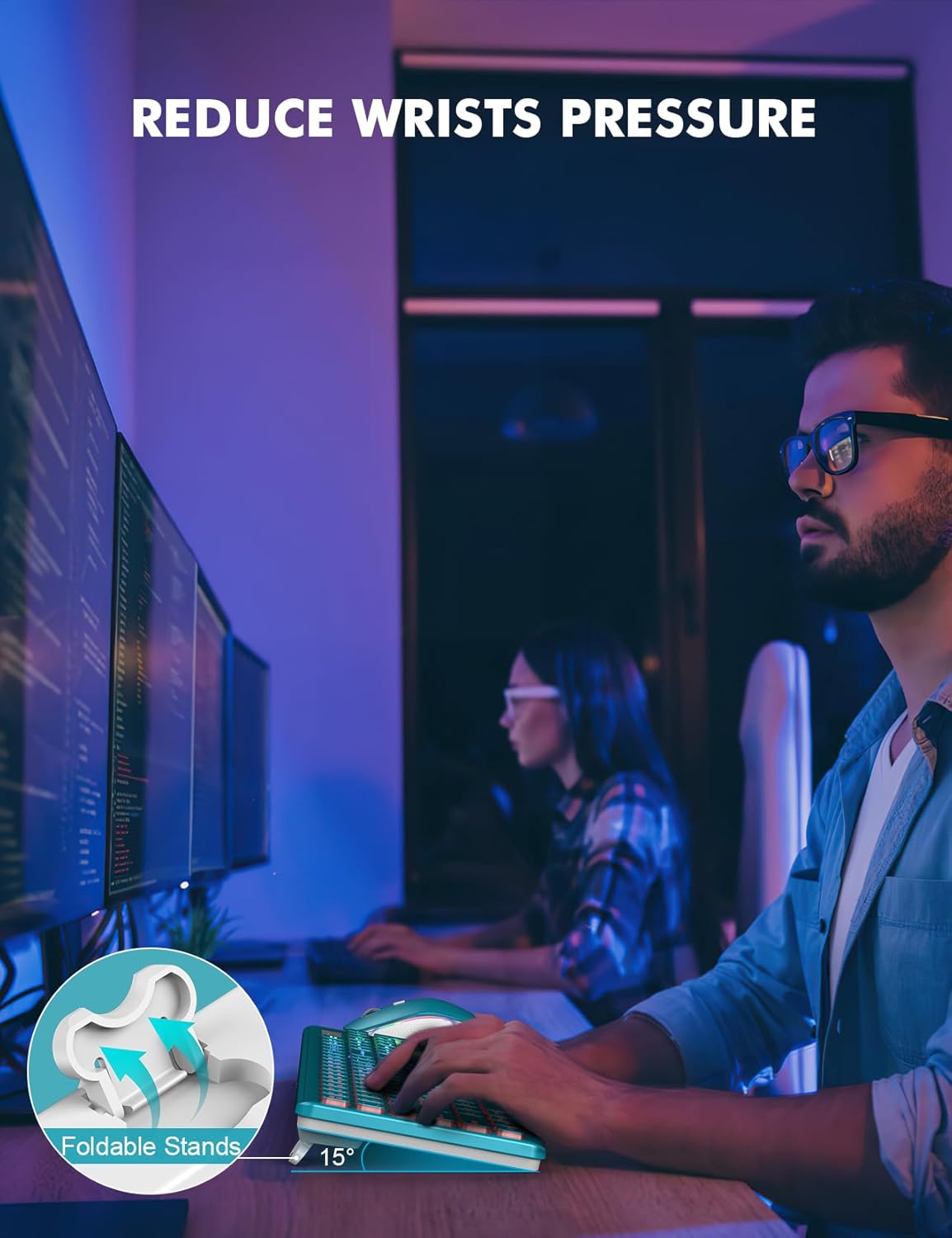 Wireless Keyboard and Mouse Combo - RGB Backlit, Rechargeable & Light Up Letters, Full-Size, Ergonomic Tilt Angle, Sleep Mode, 2.4GHz Quiet Keyboard Mouse for Mac, Windows, Laptop, PC