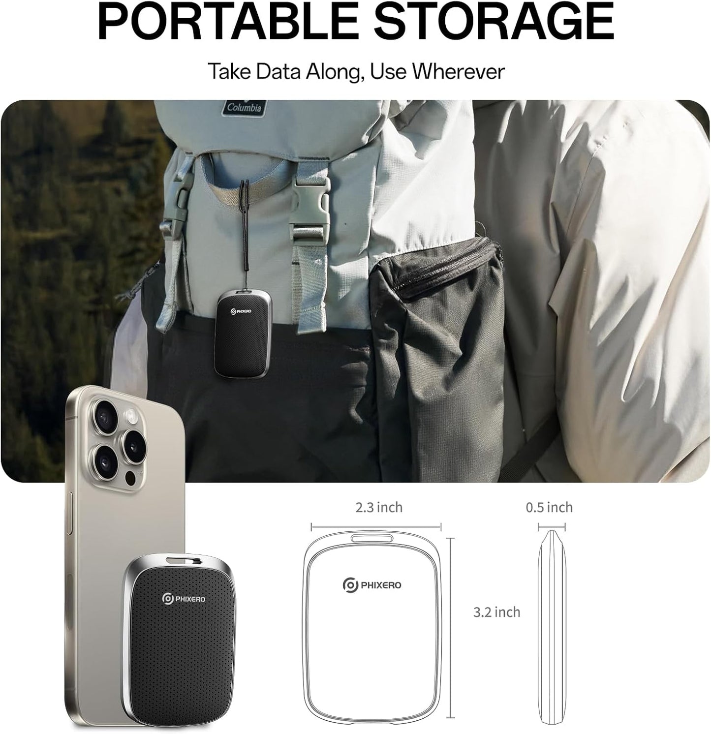 PHIXERO P5PLUS Portable SSD 1TB Up to 550MB/s, USB 3.2 Gen 2 External Solid State Drive,USB C to C&A for Smartphone,Tablet,PC,Labtop (Black)