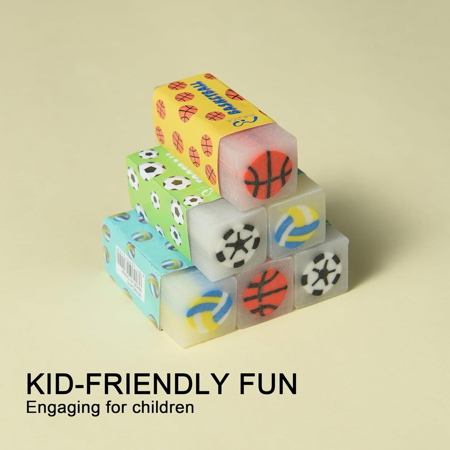 18Pcs Cute Sports Ball Erasers for Kids Bulk, Fun Basketball Soccer Volleyball Pencil Jelly Erasers for School Classroom Supplies Prize Gifts Party Favors