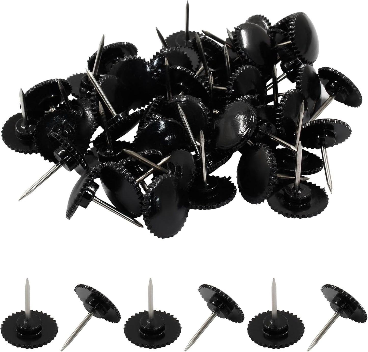 Piutouyar 100 Pcs Black Push Pins, Plastic Thumb Tacks for Wall Hanging, Flat Head and Steel Point Push Pins Wall Tacks Thumbtacks for Furniture Cork Board DIY Projects or Home Decor