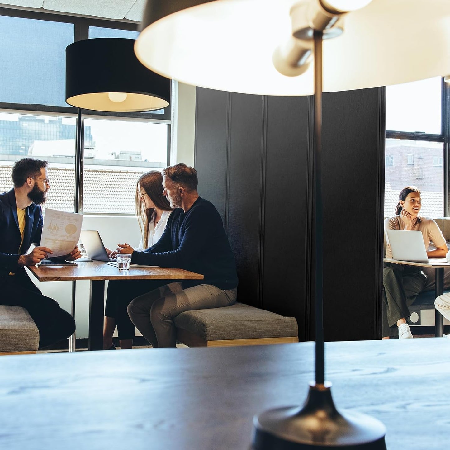 Folding Room Partition, Office Partition Dividers, Privacy Divider Wall, Office Divides, 10'6"W x 6'7"H,Black