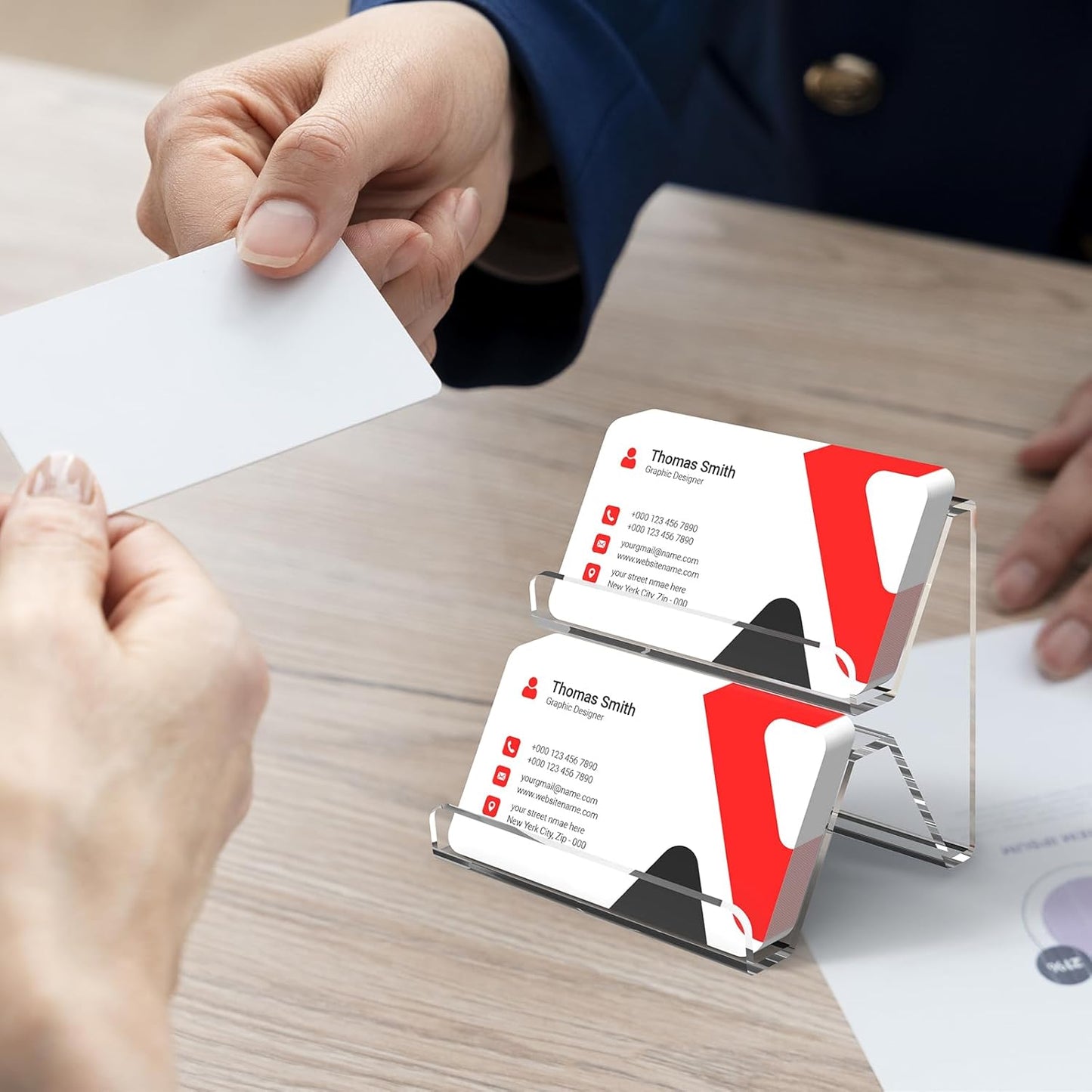 Acrylic Business Card Holder, 2-Tier Business Card Display, Clear Business Cards Stand for Desk & Counter, 2 Pack