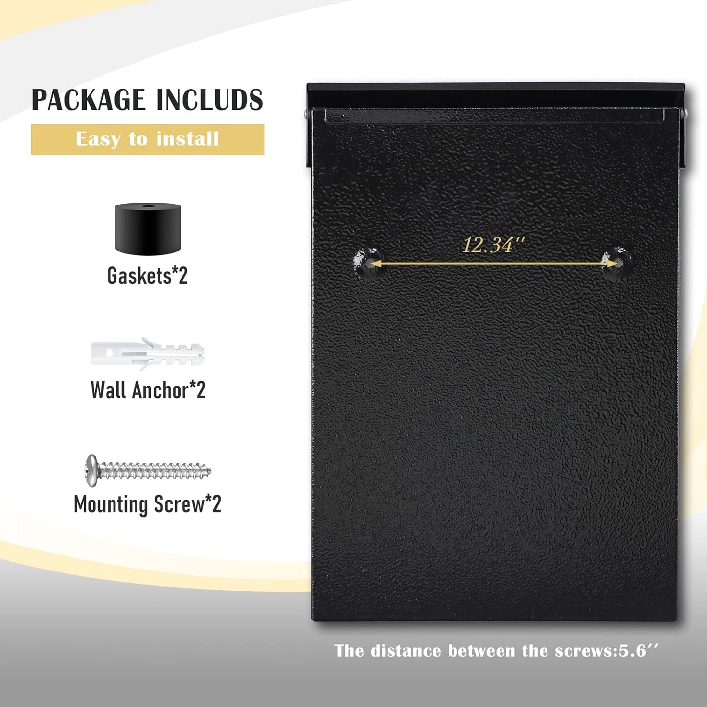 xydled Mail Boxes with Combination Lock,Locking Mailbox Wall Mounted,Large Capacity,Steel Cover Metal Postbox for House, 12.4×8.5×3 Inch, Black