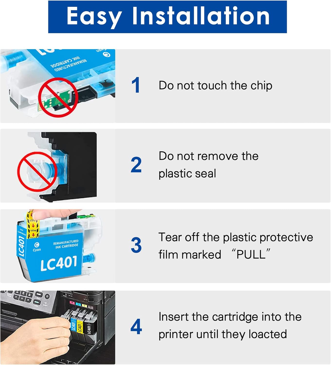 LC401 Ink Cartridges Compatible for Brother LC401 Ink Cartridges Color Standard Yield Work with Brother MFC-J1010DW MFC-J1012DW MFC-J1170DW Printer (1 Black,1 Cyan,1 Magenta,1 Yellow,4 Pack)