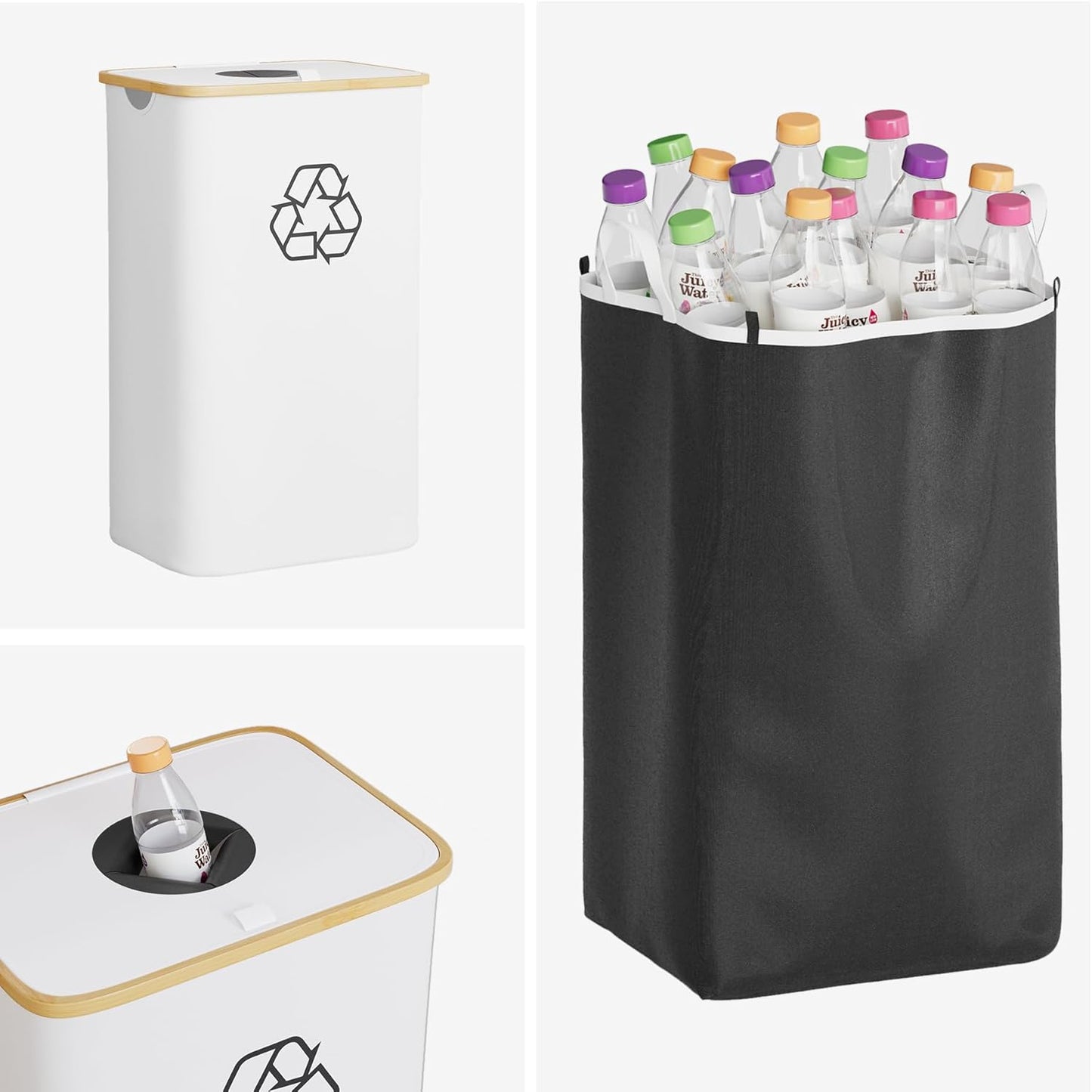 SpaceAid Recycling Bin for Kitchen 26 Gallon, 100L Recycle Bin with Lid and 2 Reusable Inner Bags, for Bottle Can Glass Plastic Stickers, White
