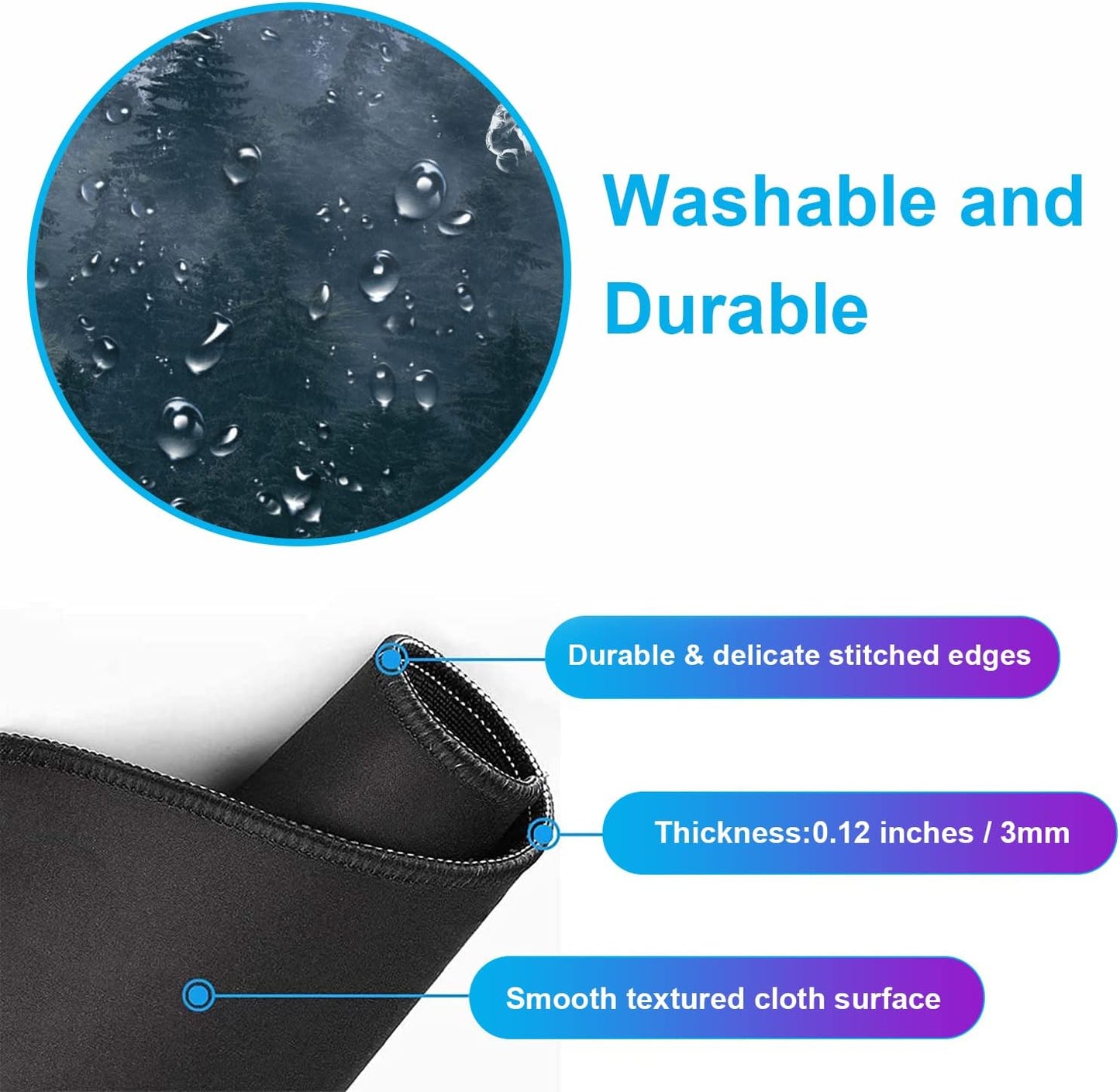 Large Extended Gaming Mouse Pad with Stitched Edges, Non-Slip Waterproof Rubber Base Mouse Pad for Office, Computer, Keyboard, Laptop and Home Desk Pad 35.4 x 15.7 x 0.12 Inch (Grey Forest)