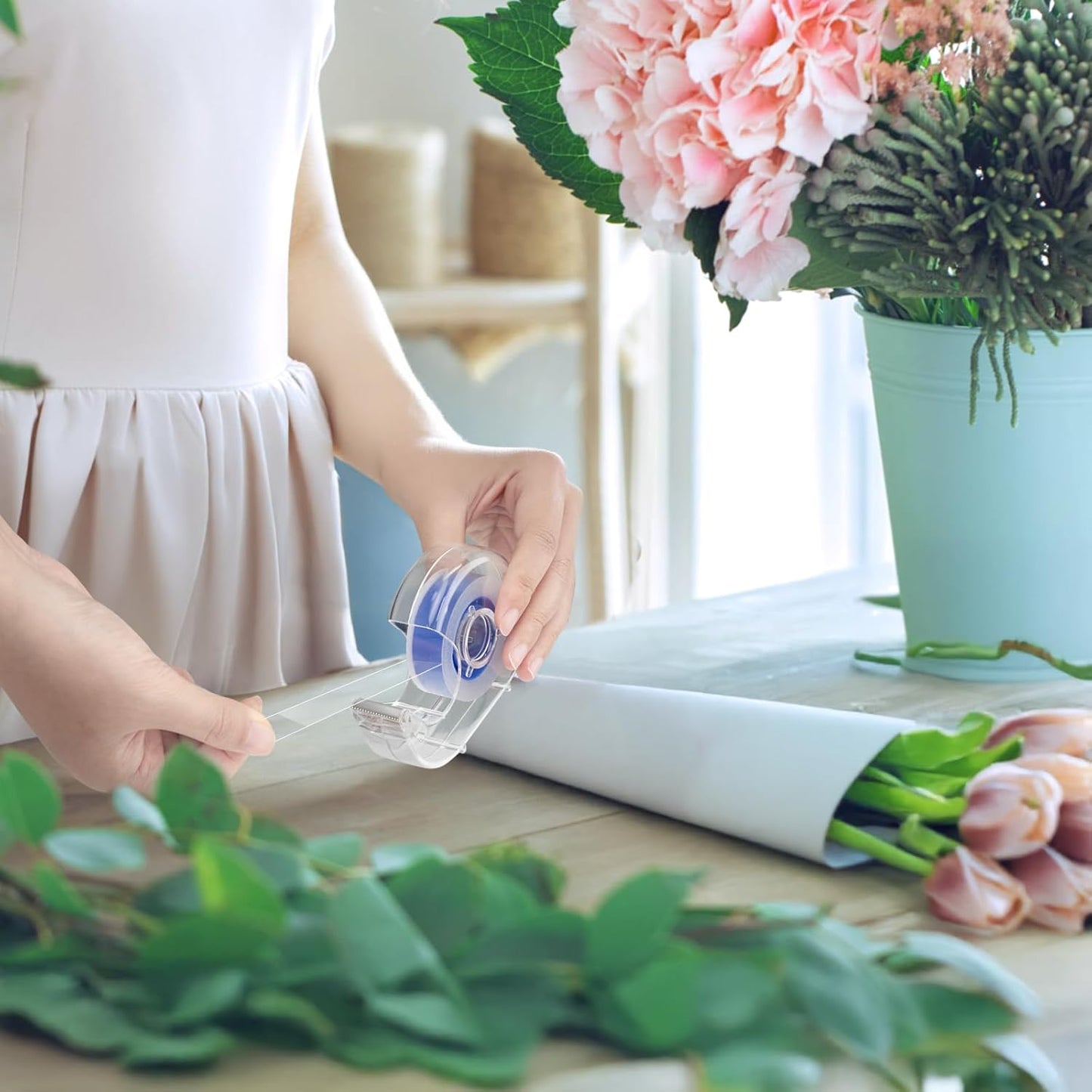 18 Pcs Transparent Tape with Dispenser, 0.7 x 1000 in Blue Core Clear Tape Rolls Bulk, Office Tape Refills for Desk, Craft, and Gift Wrapping