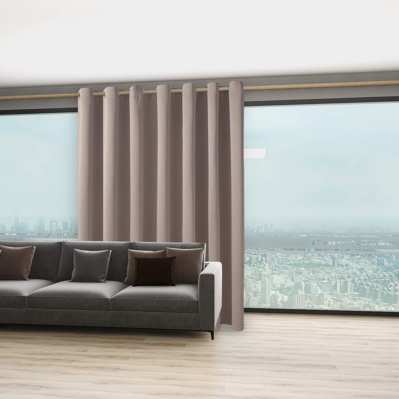 BONZER Room Divider Curtain Total Privacy Wall Noise Reducing Wide Blackout Curtains for Patio Sliding Glass Door, 96L x 108W Inch (8L x 9W ft), 1 Panel, Khaki