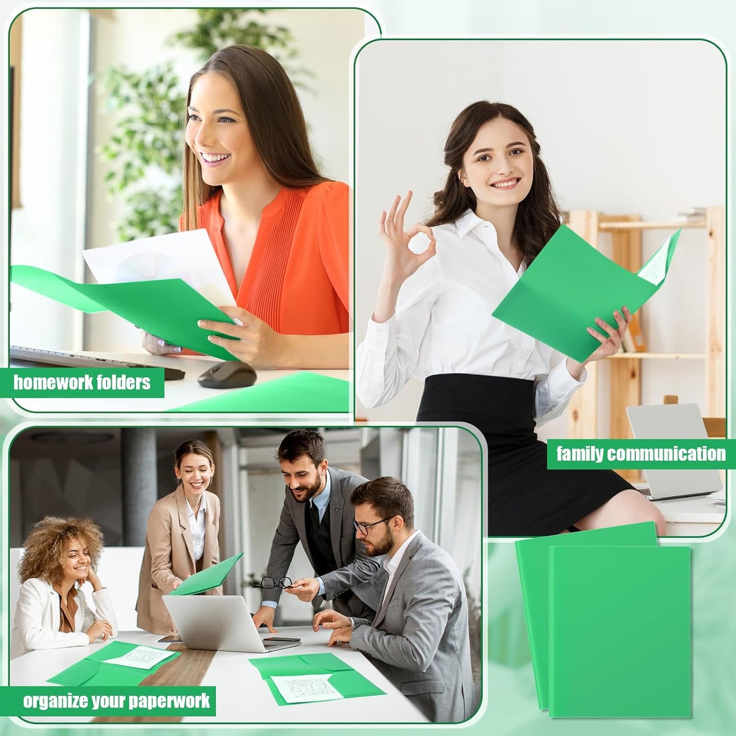 Gueevin 72 Pcs Two Pocket Folders Bulk Plastic File Folder with 2 Pockets Letter Size Paper Heavy Duty Durable Portfolios Case for Home Office School Business 11.61 x 9.45 Inch (Green)