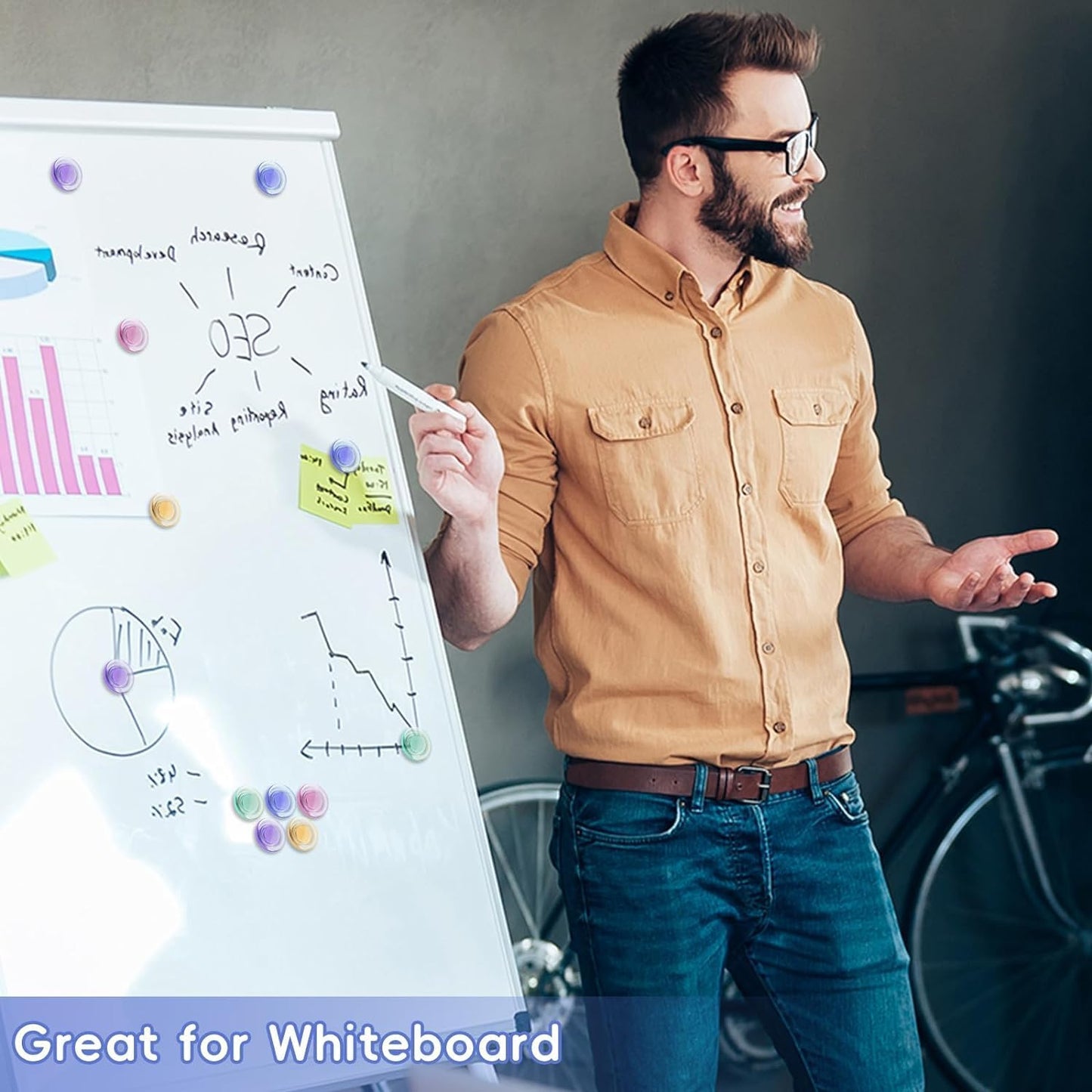 Qualsen Magnets for Whiteboard, Round Fridge Magnets for Dry Board Decorative, Teacher Supplies for School, Classroom, Home, Office, Locker (10pcs- Crystalline Hat)