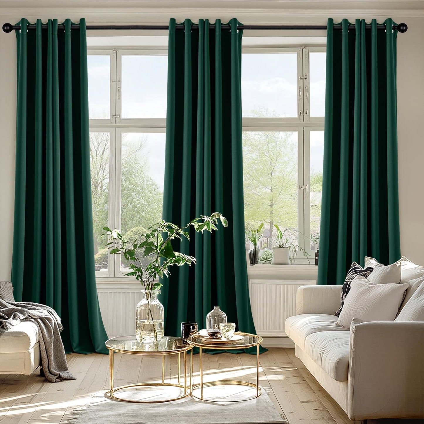 MIULEE Hunter Green Blackout Curtains for Bedroom Living Room 96 Inches Long 2 Panels, Thermal Insulated Room Darkening Drapes Solid Grommet Top Noise Reduction Emerald Green Curtains 40x96 Inch