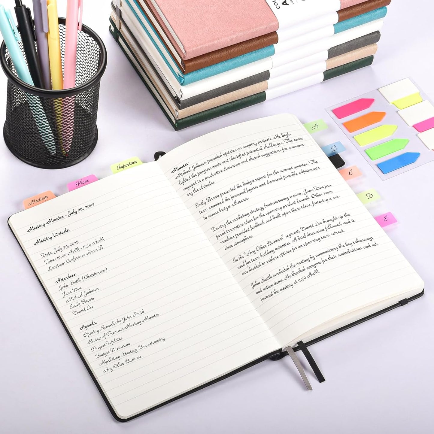 Lined Journal Notebook, 3 Pack A5 College Ruled Notebooks for Work, Hardcover Notebook Each with 2 Pockets & Pen, Leather Journal for Women, Men, 160 Pages, 100GSM Thick Paper ( Blue 5.7" x 8.3" )