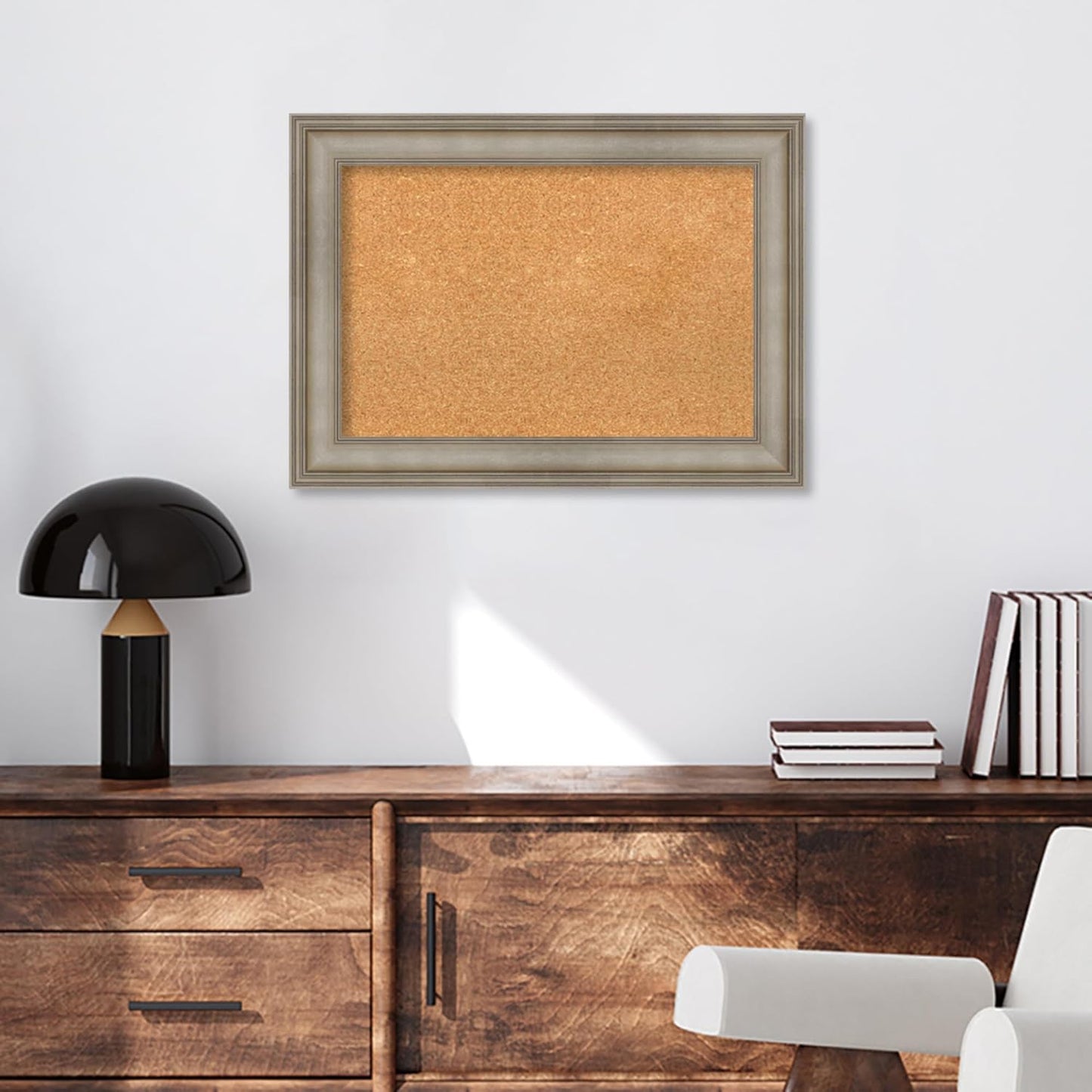 Amanti Art Natural Cork Board for Wall, 21x29 Vision Board with Silver Wood Frame, Medium Corkboard Office Decor for Home Organization, Traditional Corkboard Pinboard to Display Items for Home