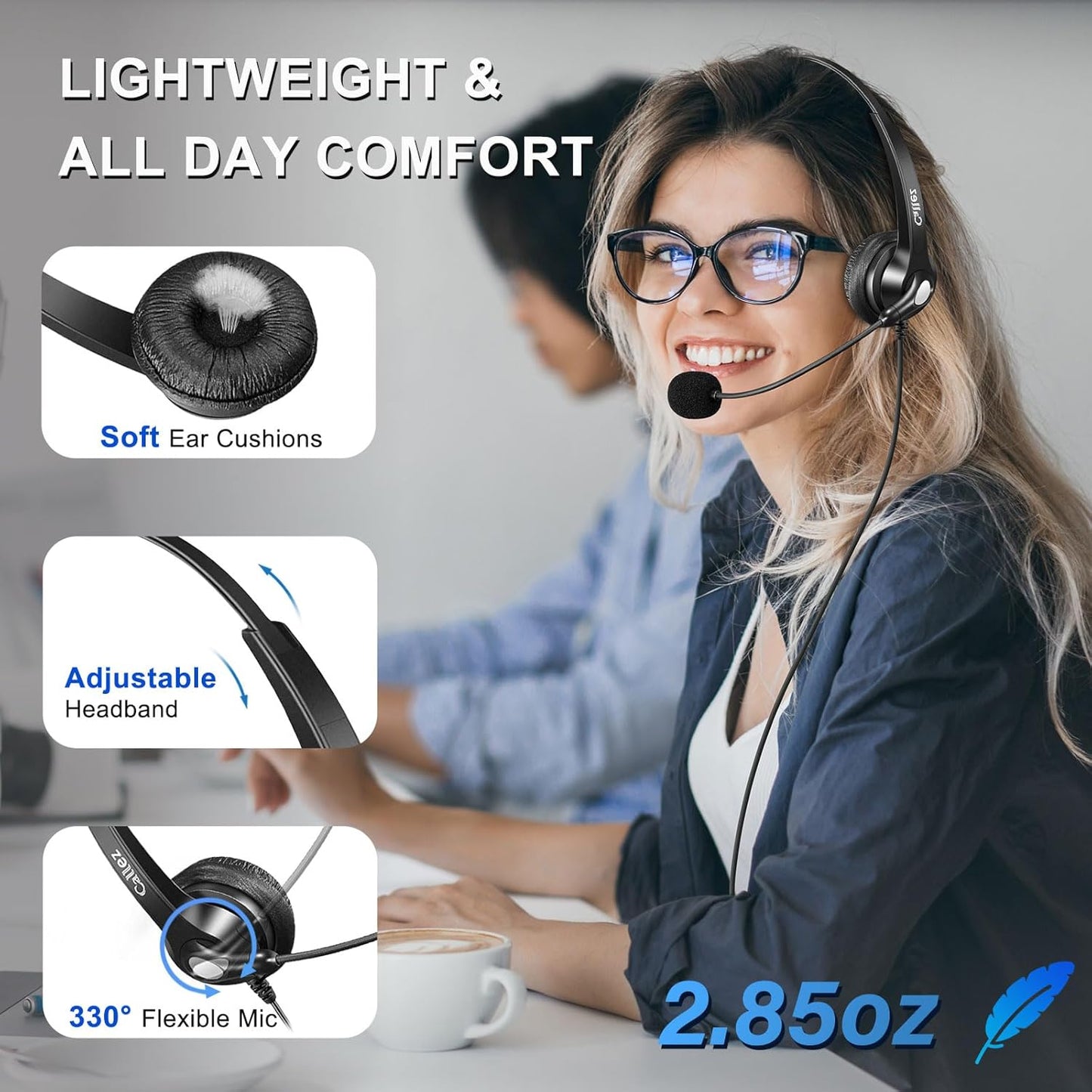 Callez Wired Computer Headset, 3.5mm/USB-C Headset with Mic Noise Cancelling for Work, Cell Phone Headphone for PC Laptop Mac iPhone Samsung Zoom Teams Call Center Home Office, in-line Controls