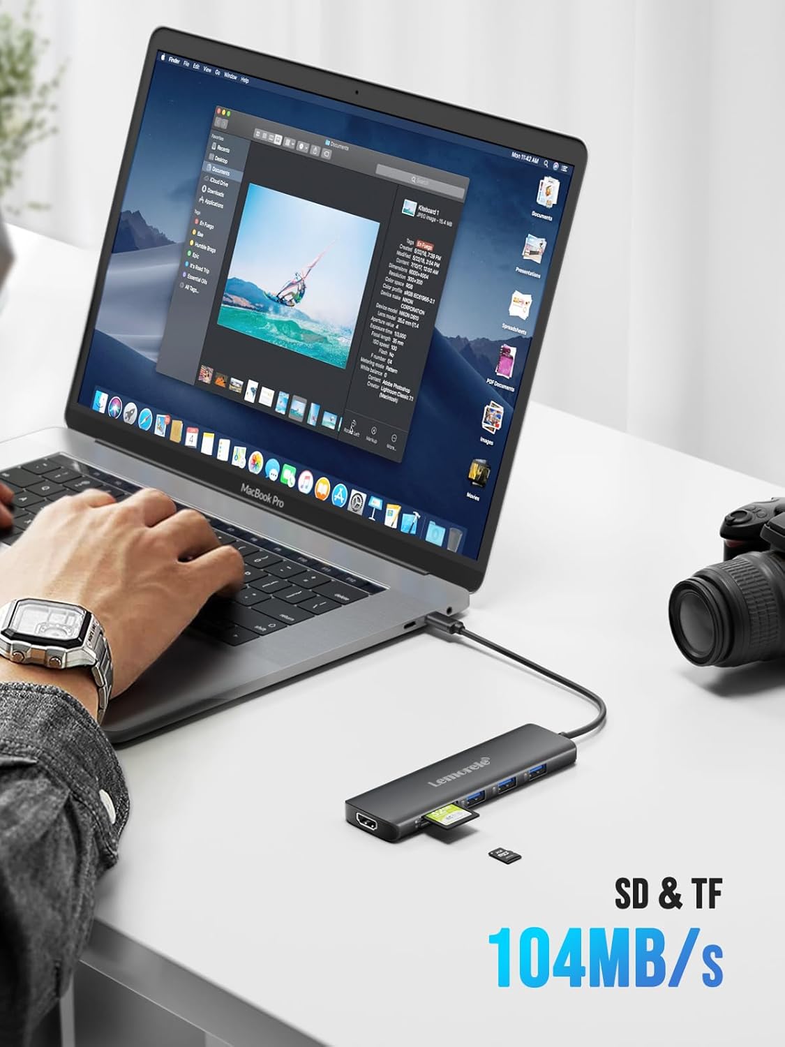 Lemorele USB C Hub 8-in-1 Adapter, USB-C Hub with 4K HDMI Output, 100W Power Delivery, USB 3.0 5Gbps Port, SD/TF Card Reader Adpater, Compatible for MacBook Pro, XPS, Chromebook and More(Black)