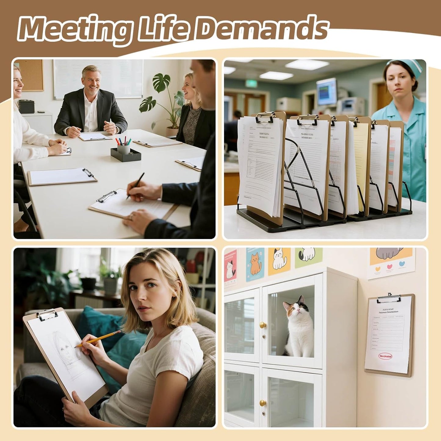 HappyHapi 28 Pack Clipboard 8.5 x 11 Letter Size Clip Boards Bulk, A4 Wooden Hardboard Office Clipboards Pack for Classroom, Work-Meetings, Brown