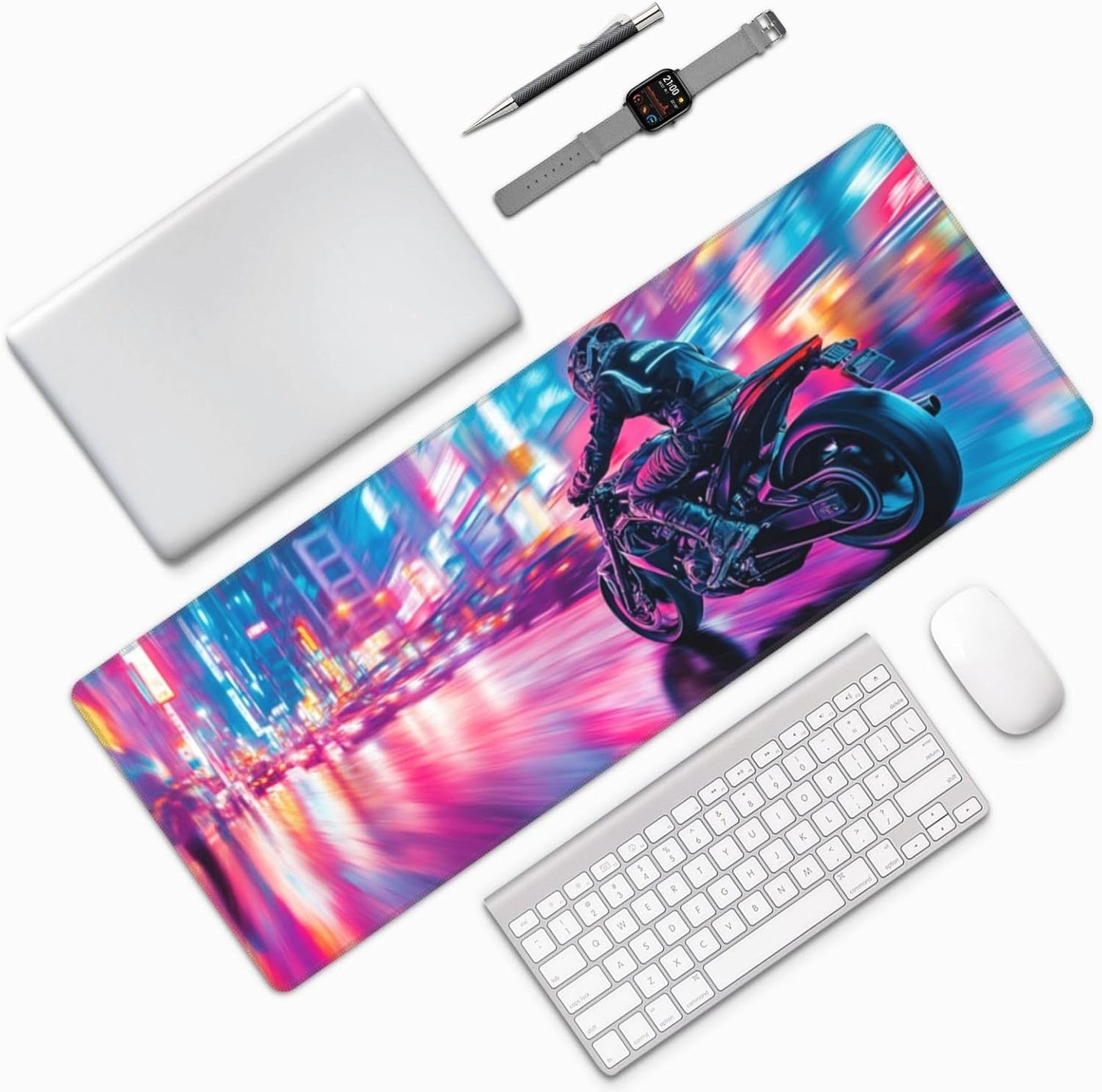Motorcycle Mouse Pad 31.5 X 11.8 Inch Big Desk Rubber Base Stitched Edges Keyboard Pad XXL Mouse Mat for Home Game and Office