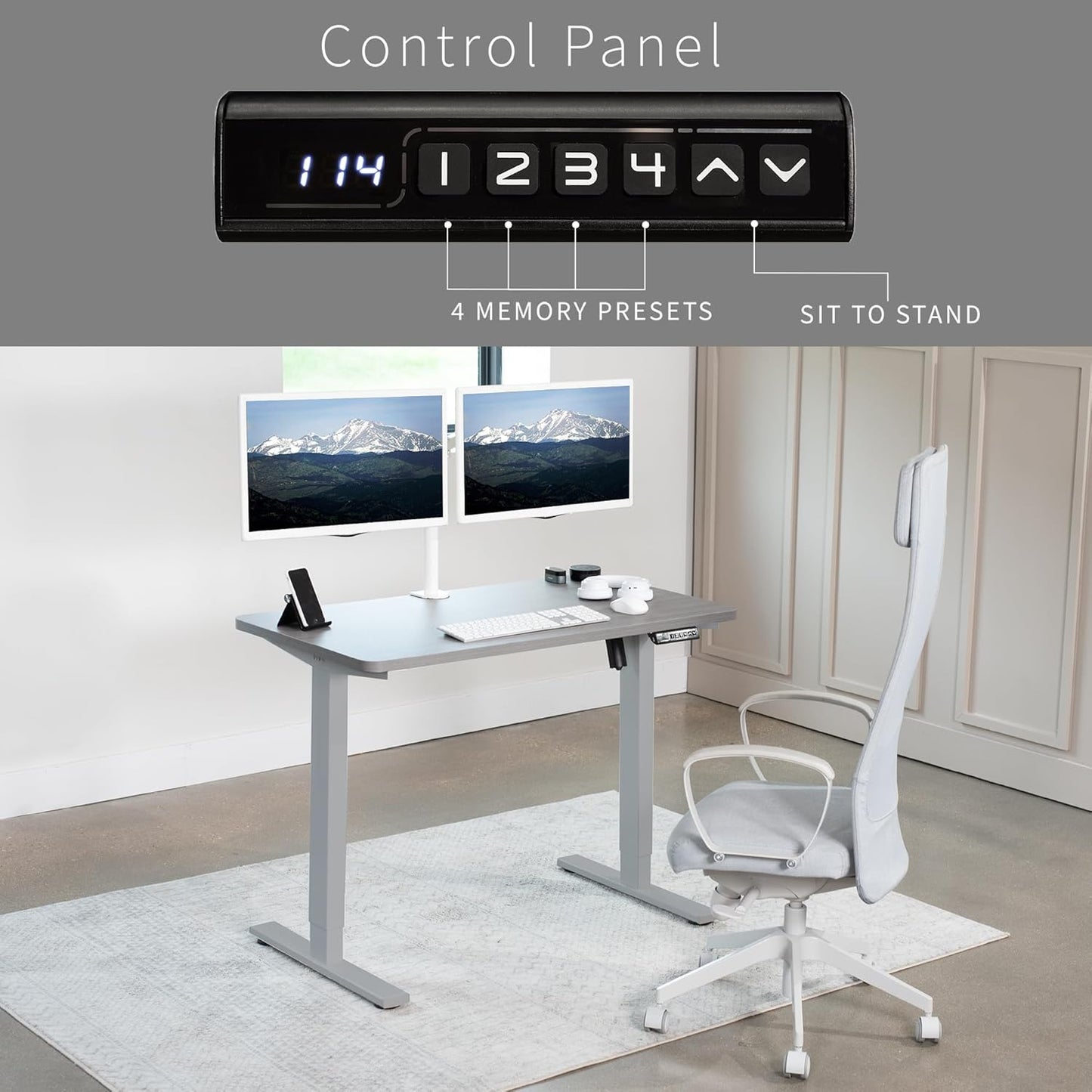 VIVO Electric 43 x 24 in Standing Desk, Memory Height Adjustment, 1B Series, One-Piece Dark Gray Top, Gray Frame, DESK-KIT-1G4G