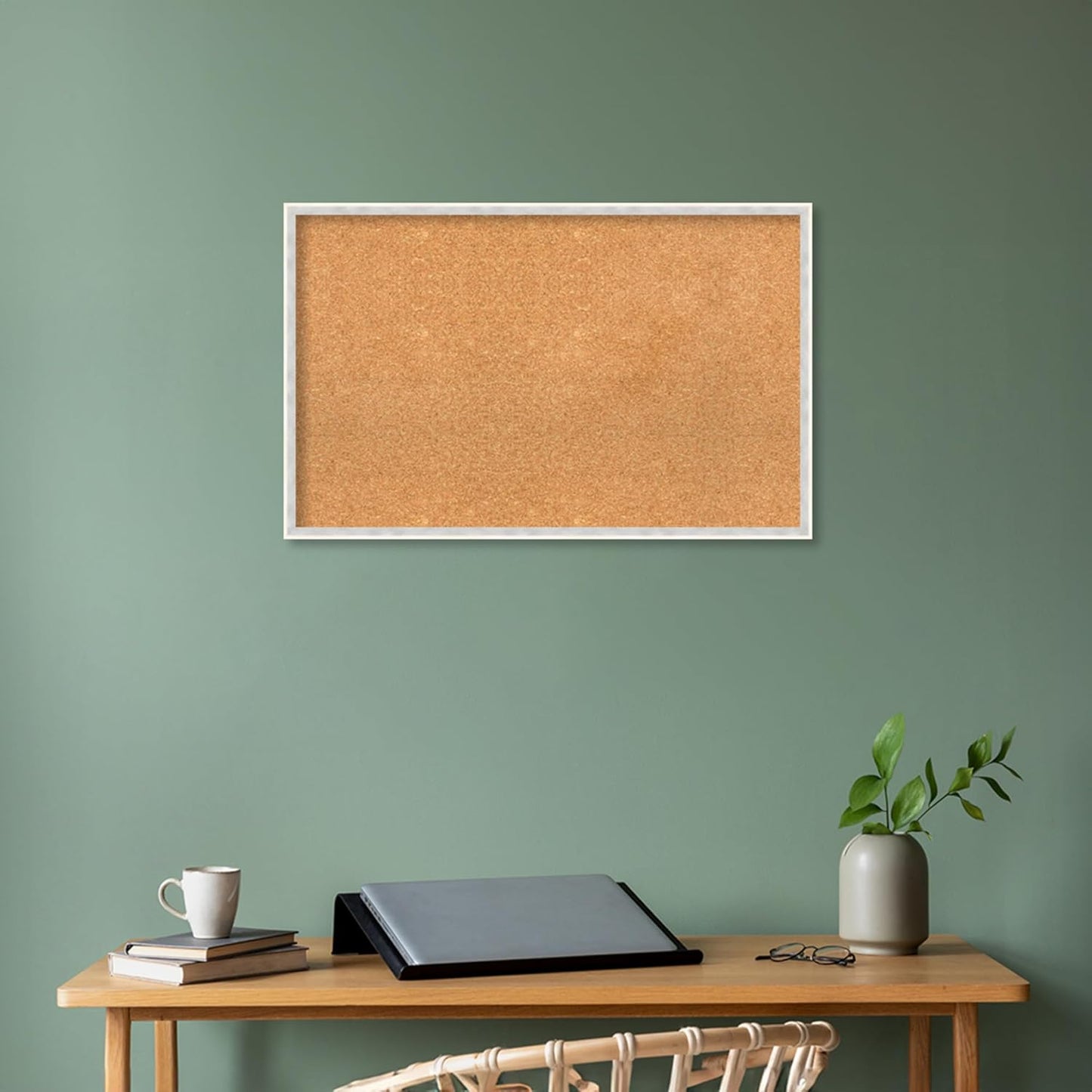 Amanti Art Natural Cork Board for Wall, 21x33 Vision Board with White Frame, Large Corkboard Office Decor for Home Organization, Modern Corkboard Pinboard to Display Items for Home Organization in