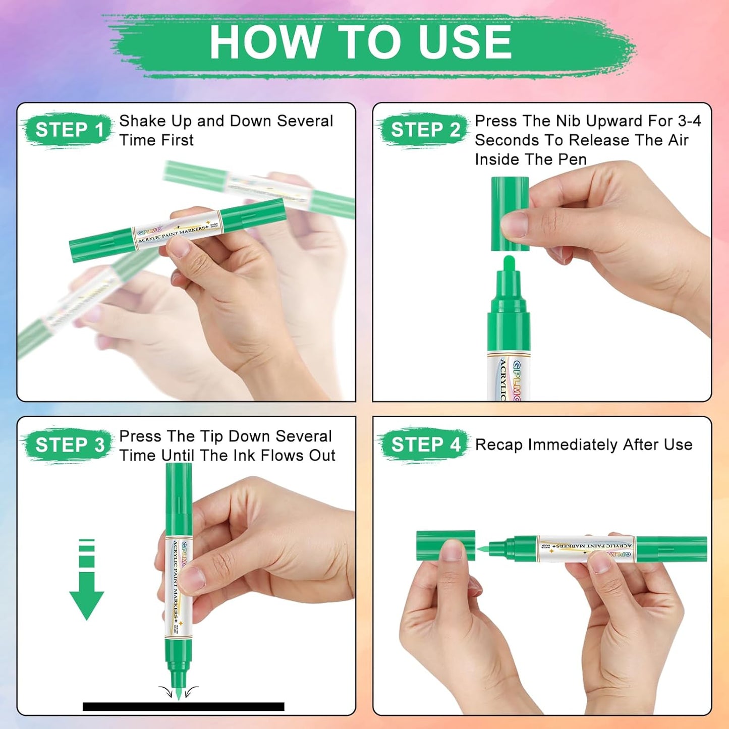 Paint Markers Paint Pens - 2 Pack Dual Tip Acrylic Permanent Marker (0.7mm & 3mm), Non-Toxic, Water-Based for Art Painting, Stone, Ceramic, Glass, Wood, Fabric, Metal, DIY Crafts (Green)