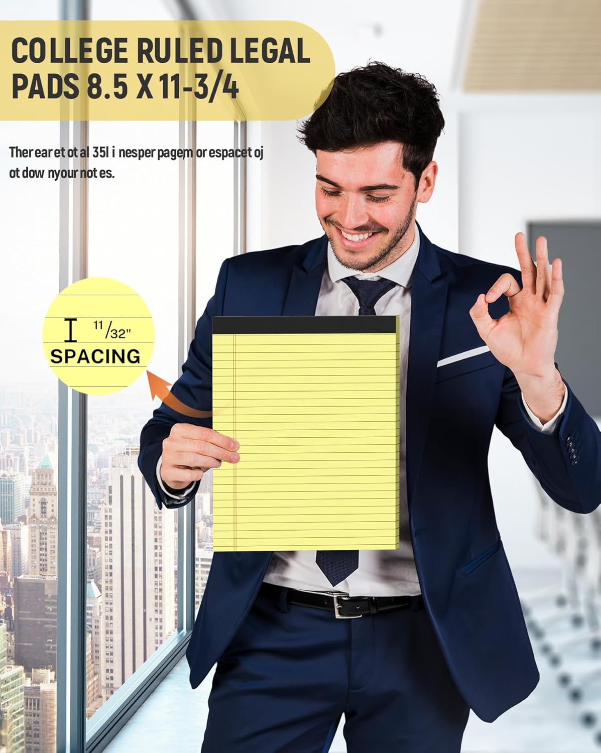 Legal Pads 8.5 x 11, 3 Pack Yellow Note Pads 8.5 x 11 Writing Pads Perforated Paper Tablets 8-1/2 x 11 Wide Ruled Legal Notepads Lined Pads of Paper Notepads Yellow Notebook 30 Sheets Per Notepad