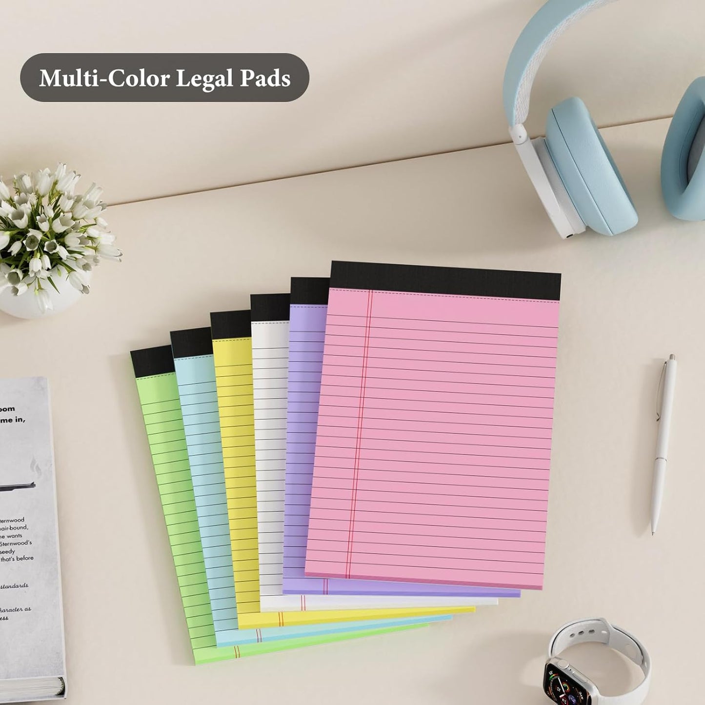 12 Pack Colored Note Pads 5" x 8" Legal Pads College Ruled Lined Paper with Micro-Perforated Writing Notebook 30 Sheets per Pad (360 Total Pages) Small Notepad for School, Office & Home Supplies
