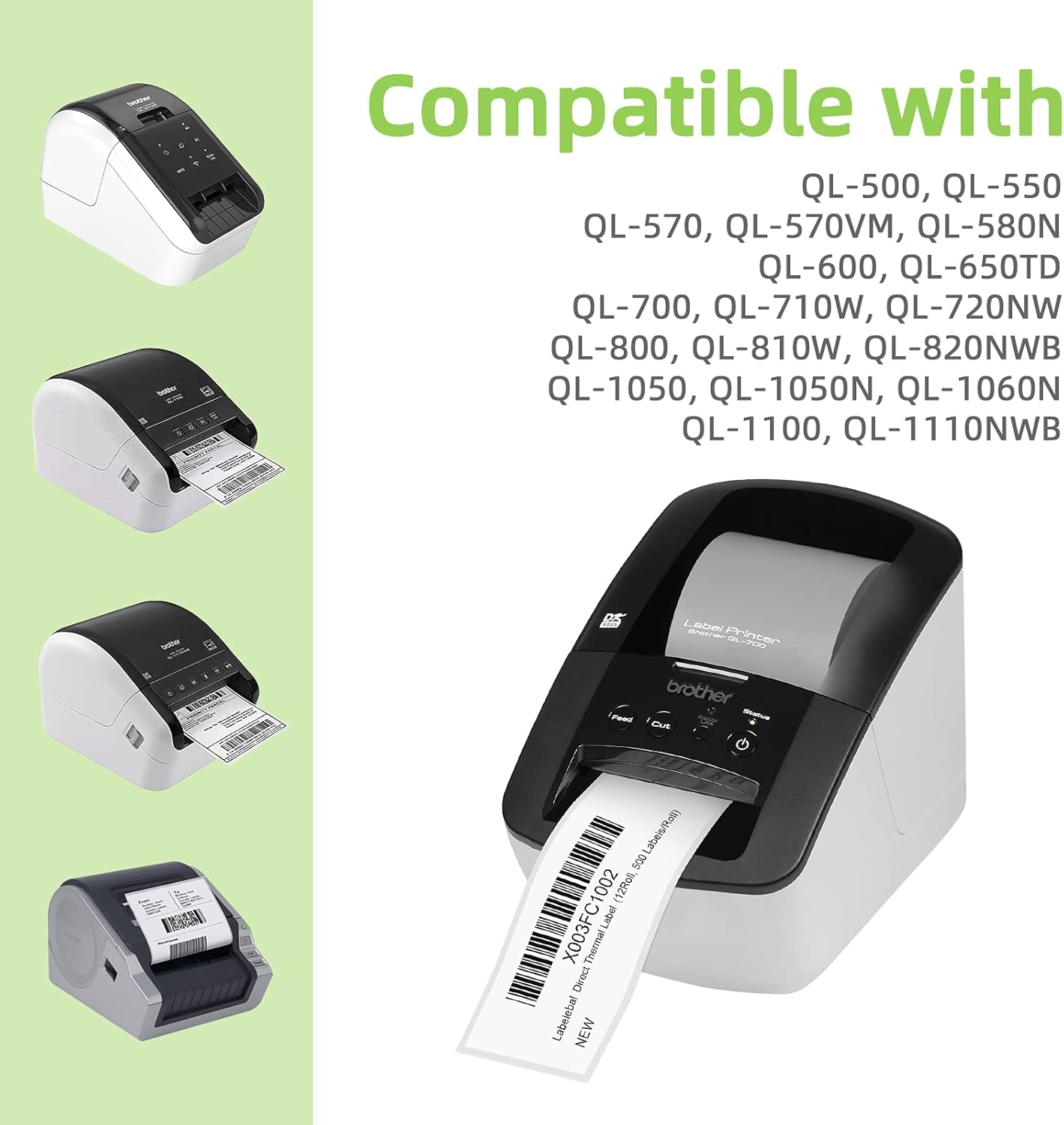 Compatible Standard Address Labels Replacement for Brother DK-1201 (1.1" X 3.5โ), Use with Brother QL Label Printers (12 Rolls + 1 Reusable Cartridge, 400 Labels/Roll)