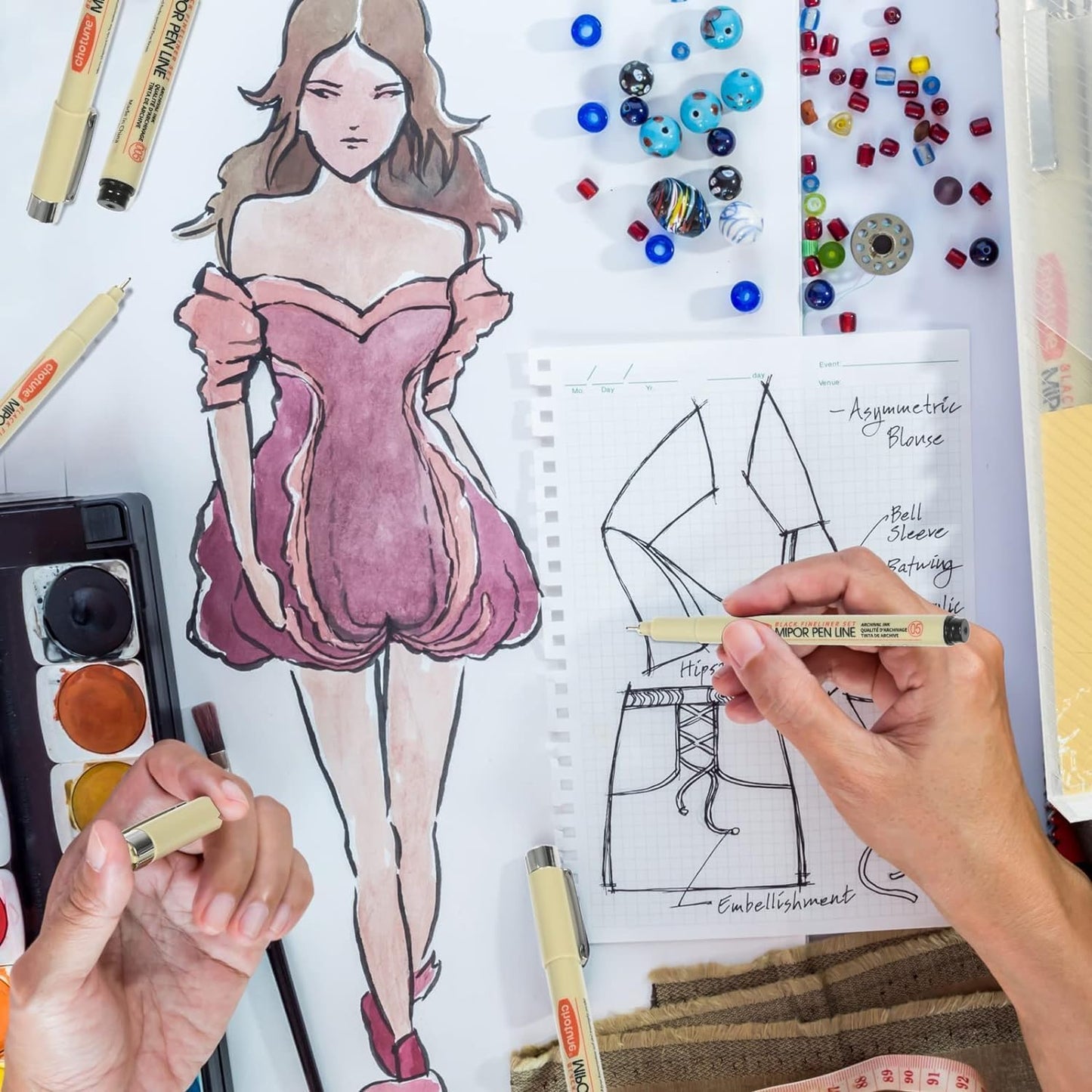 Micro Fineliner Set – Archival Black Ink pen for Writing & Drawing, Assorted Point Sizes, Holiday Gifts for Artists & Crafters – 8-Pack